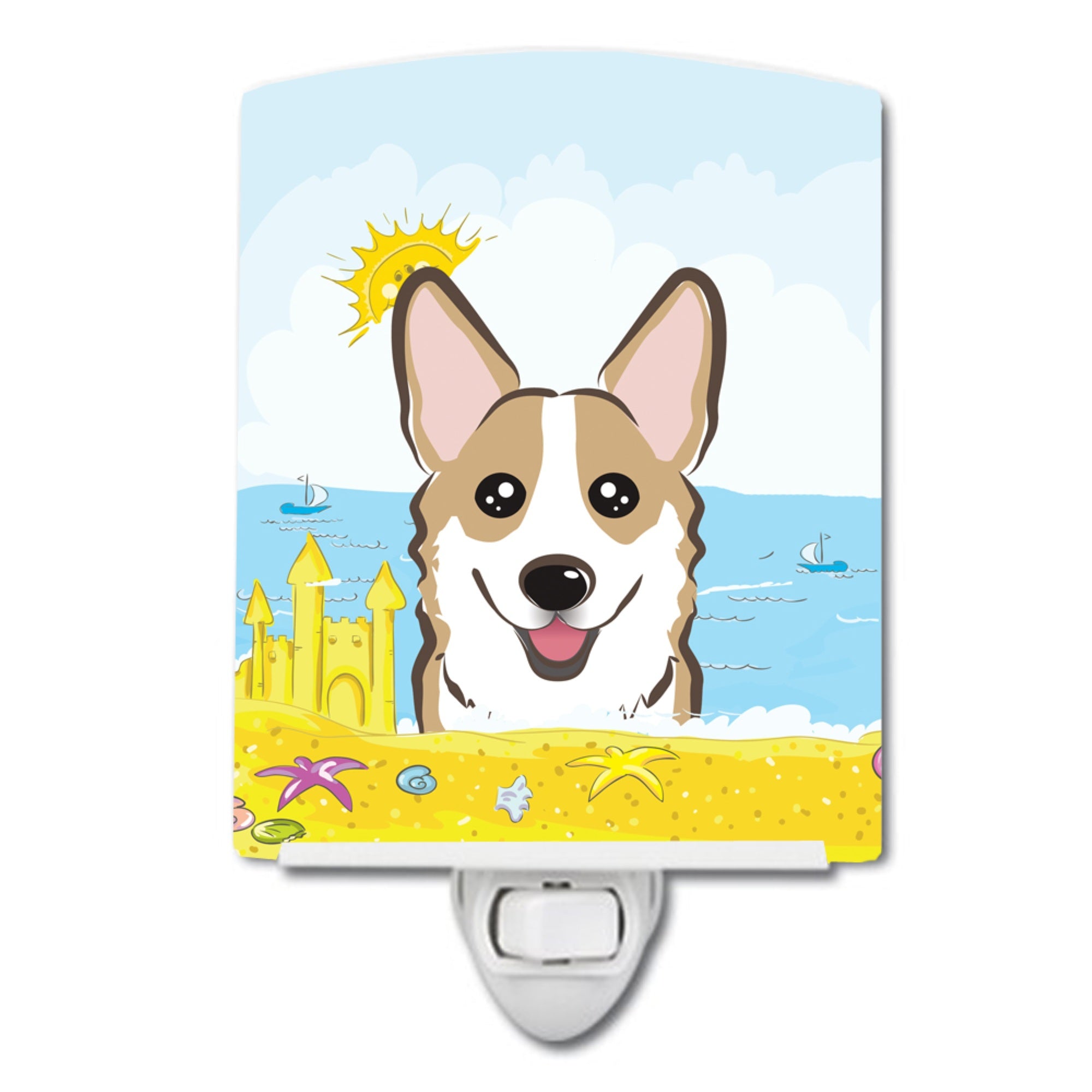  inchCarolines Treasures Sable Corgi Summer Beach Ceramic Night Light, 6x4, Multicolor inch