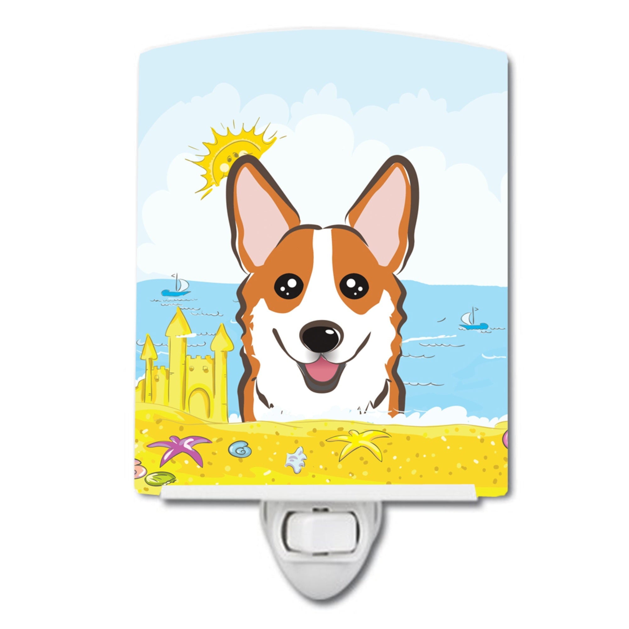  inchCarolines Treasures Red Corgi Summer Beach Ceramic Night Light, 6x4, Multicolor inch