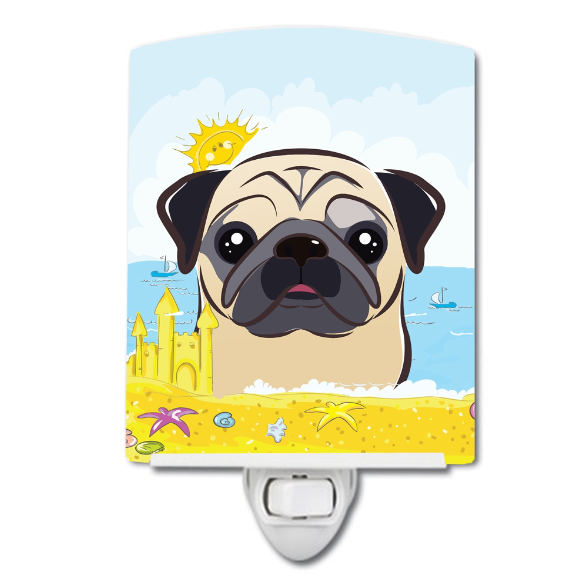  inchCarolines Treasures Fawn Pug Summer Beach Ceramic Night Light, 6x4, Multicolor inch