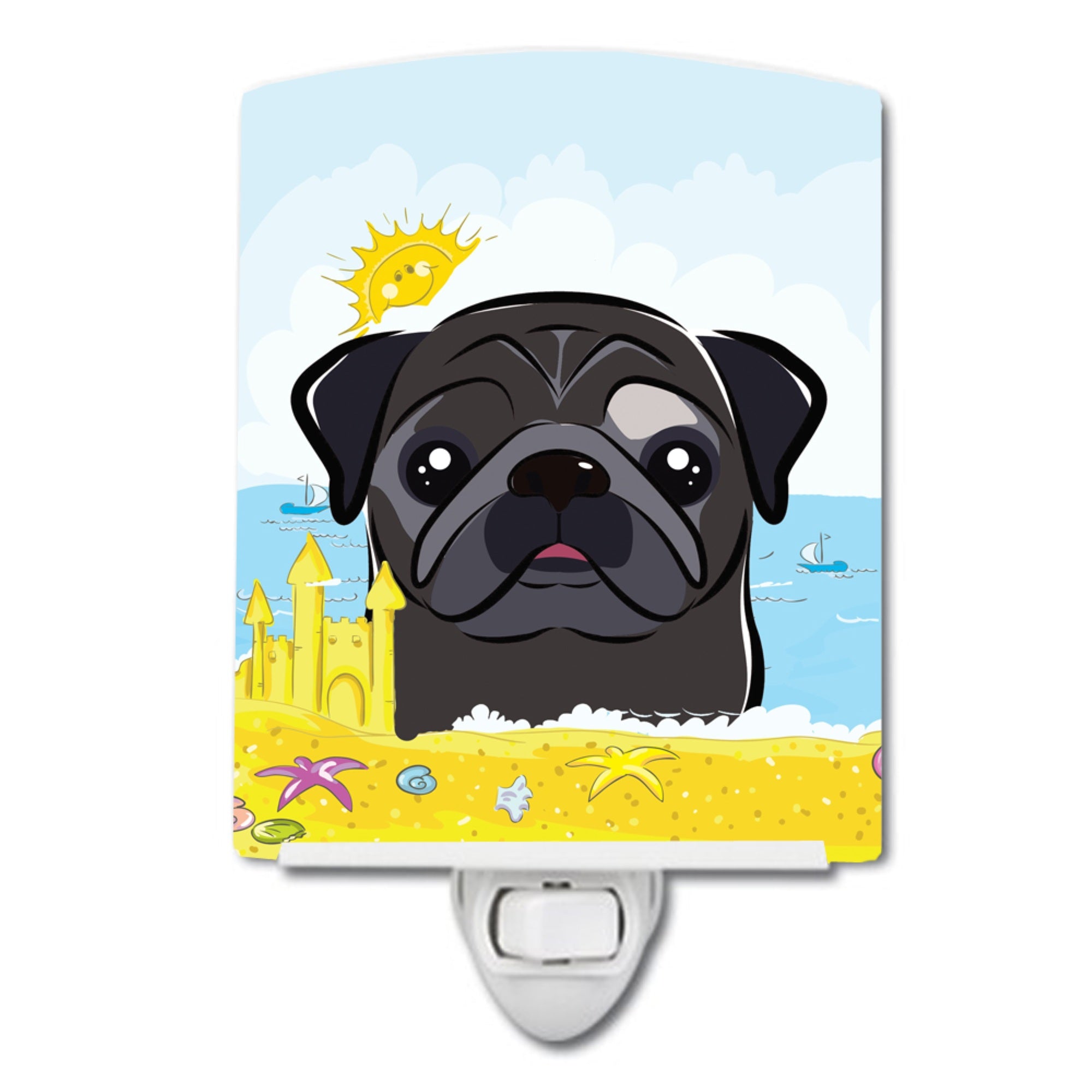  inchCarolines Treasures Black Pug Summer Beach Ceramic Night Light, 6x4, Multicolor inch