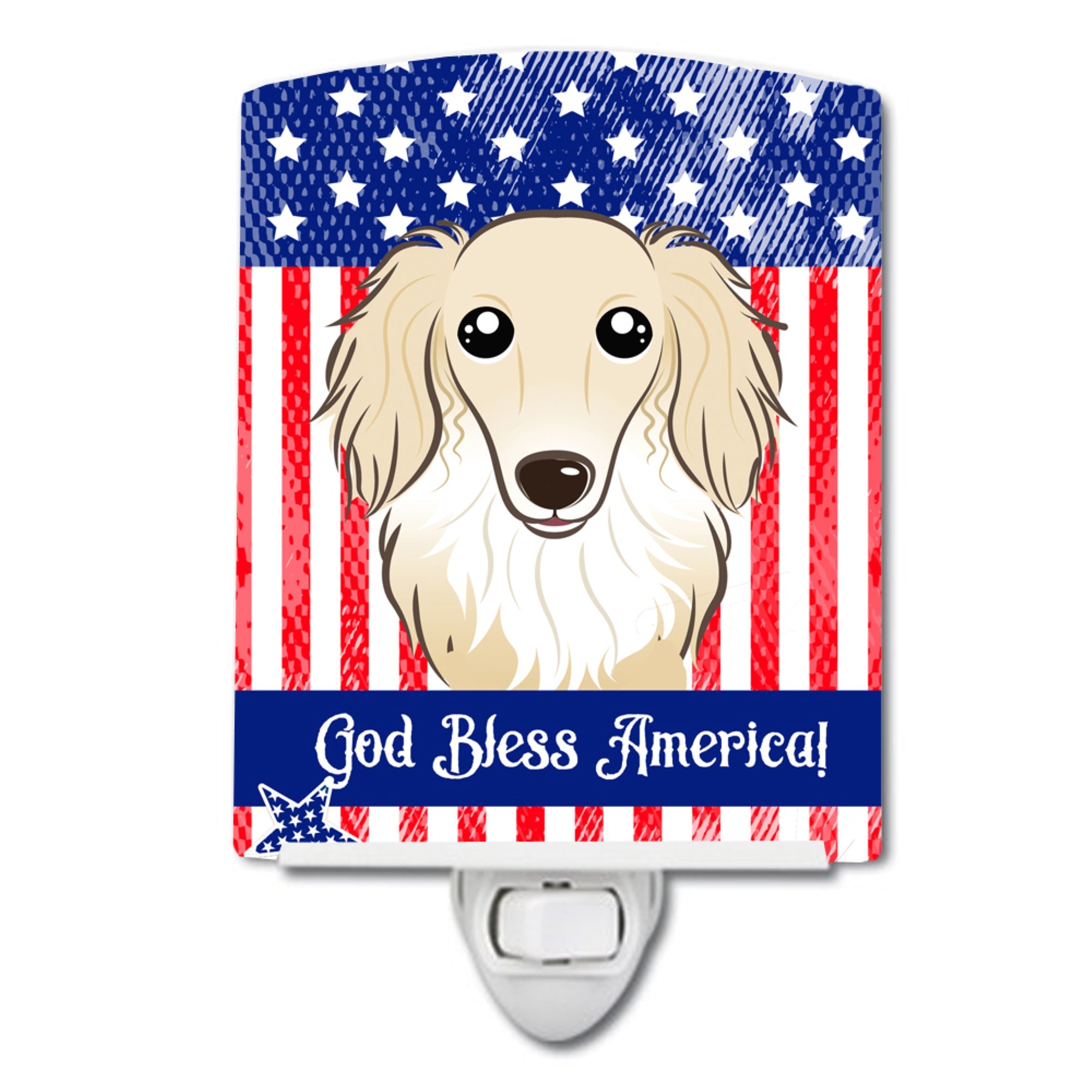  inchCarolines Treasures American Flag and Longhair Creme Dachshund Ceramic Night Light, 6x4, Multicolor inch
