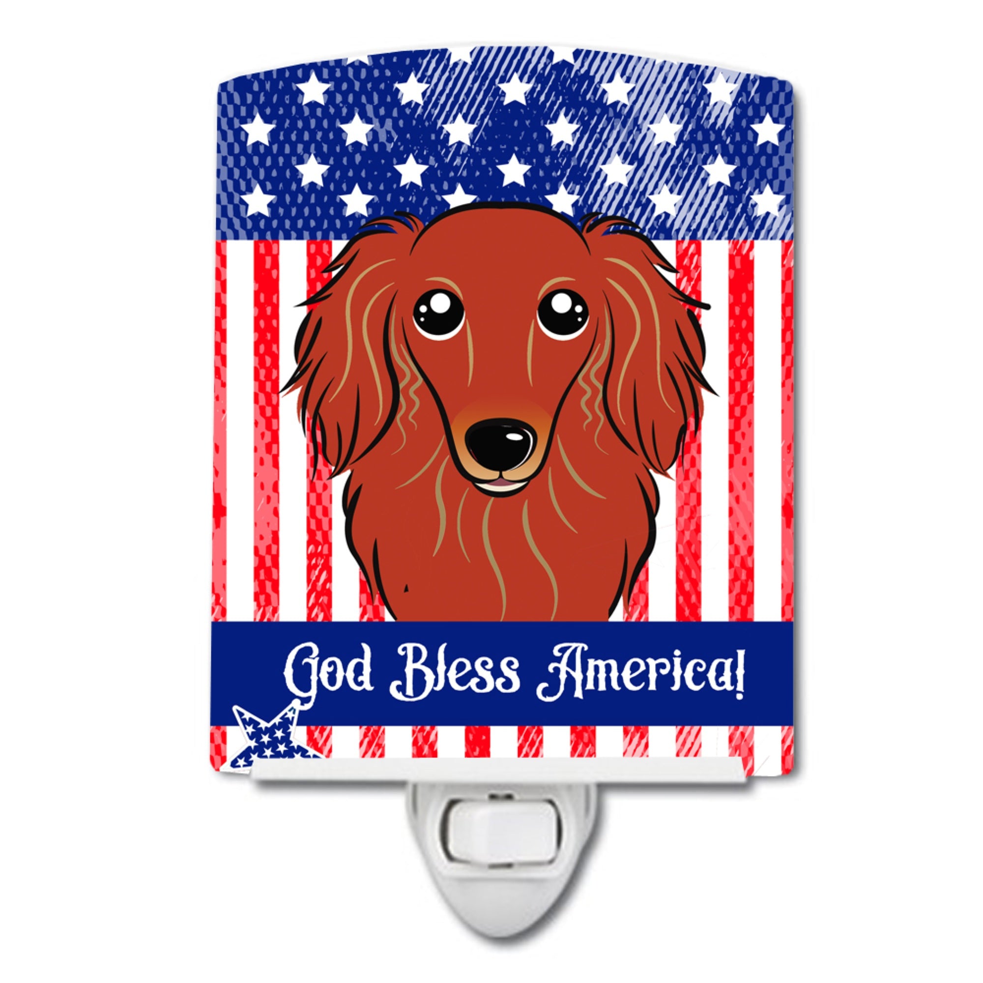  inchCarolines Treasures American Flag and Longhair Red Dachshund Ceramic Night Light, 6x4, Multicolor inch