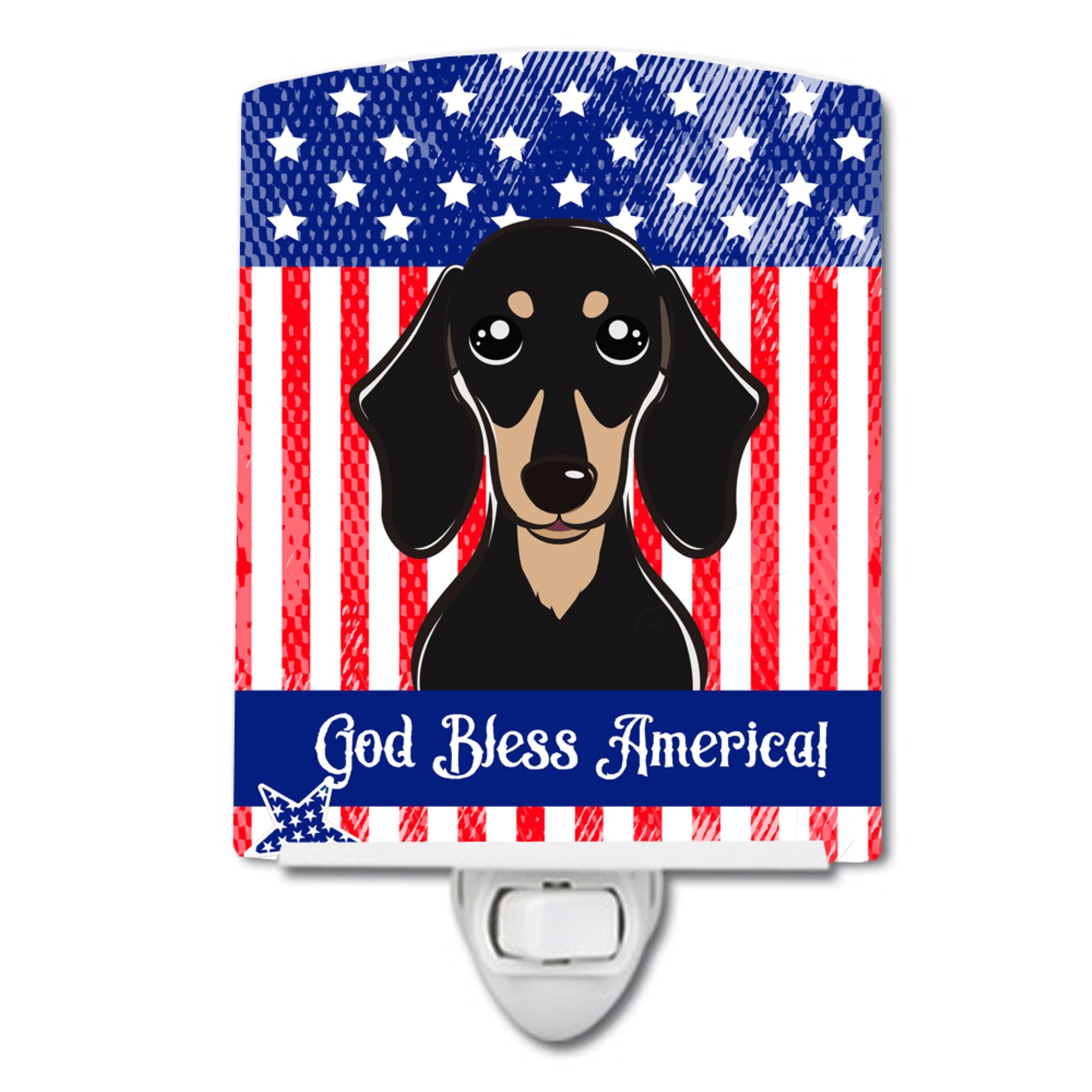 inchCarolines Treasures American Flag and Smooth Black and Tan Dachshund Ceramic Night Light, 6x4, Multicolor inch