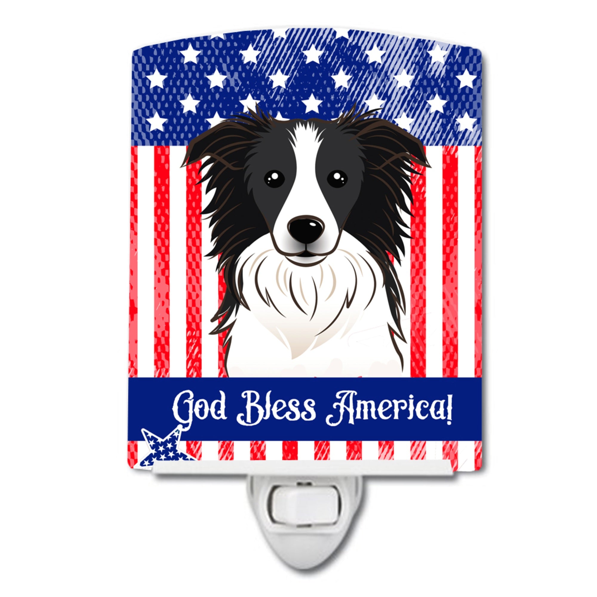  inchCarolines Treasures American Flag and Border Collie Ceramic Night Light, 6x4, Multicolor inch
