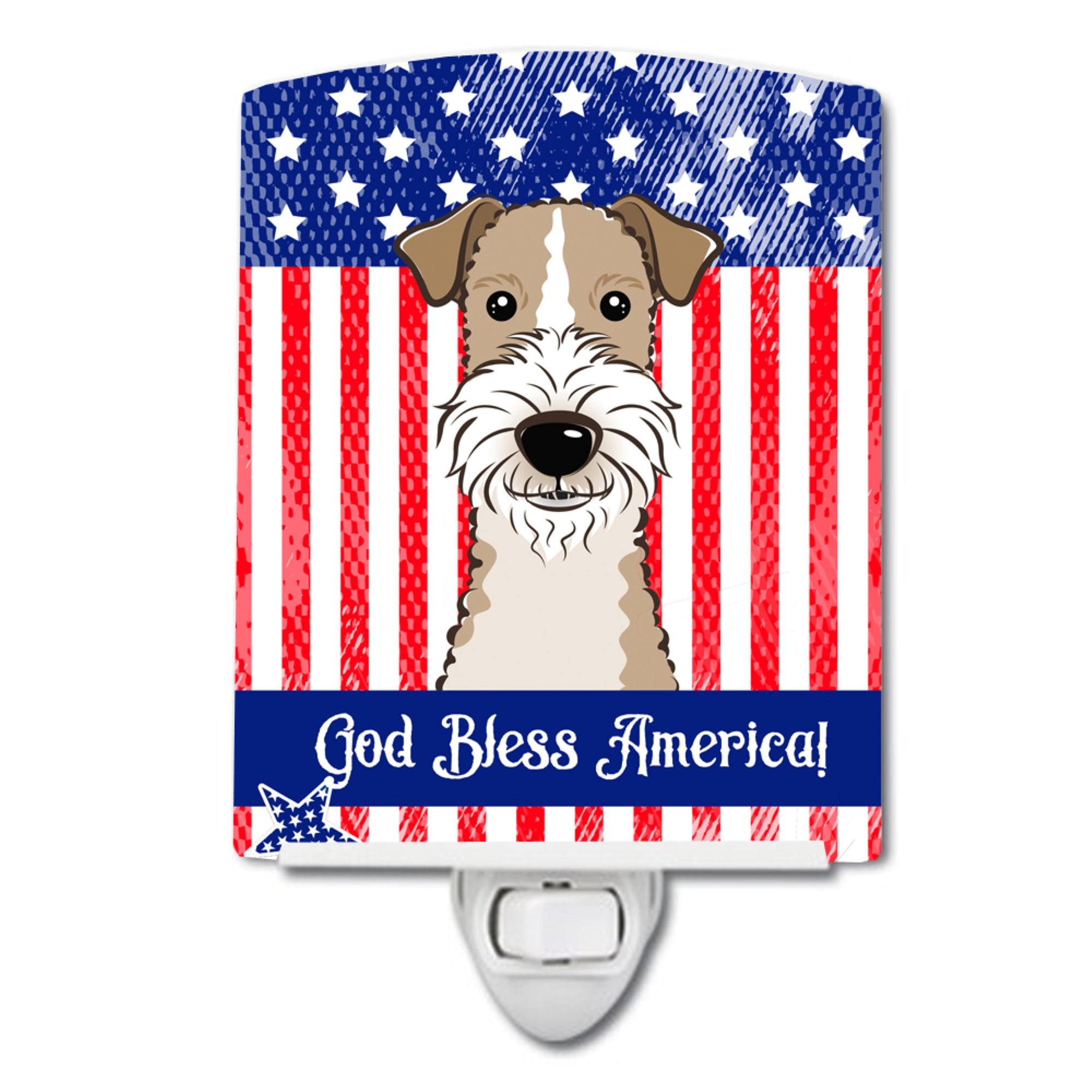  inchCarolines Treasures American Flag and Wire Haired Fox Terrier Ceramic Night Light, 6x4, Multicolor inch