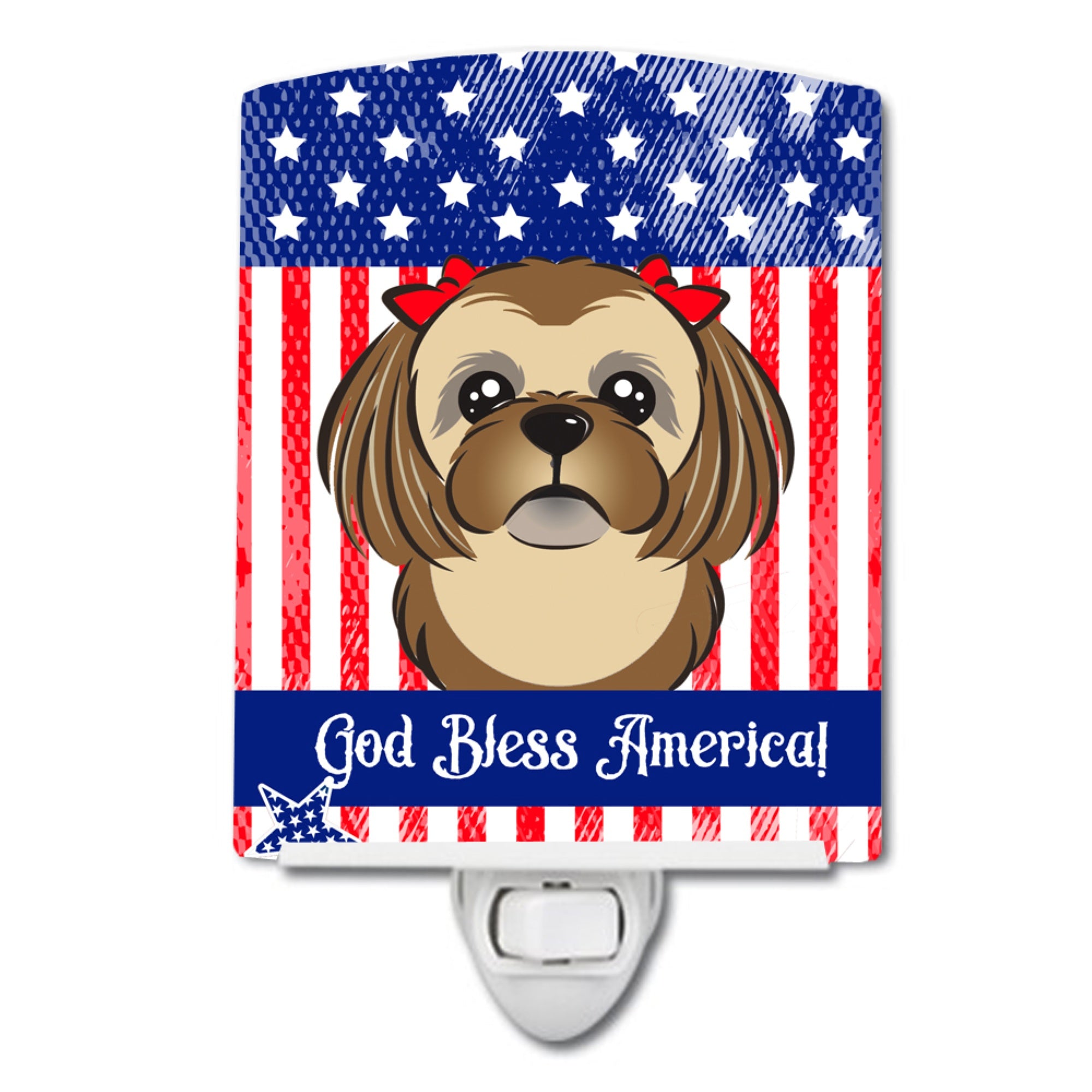  inchCarolines Treasures American Flag and Chocolate Brown Shih Tzu Ceramic Night Light, 6x4, Multicolor inch
