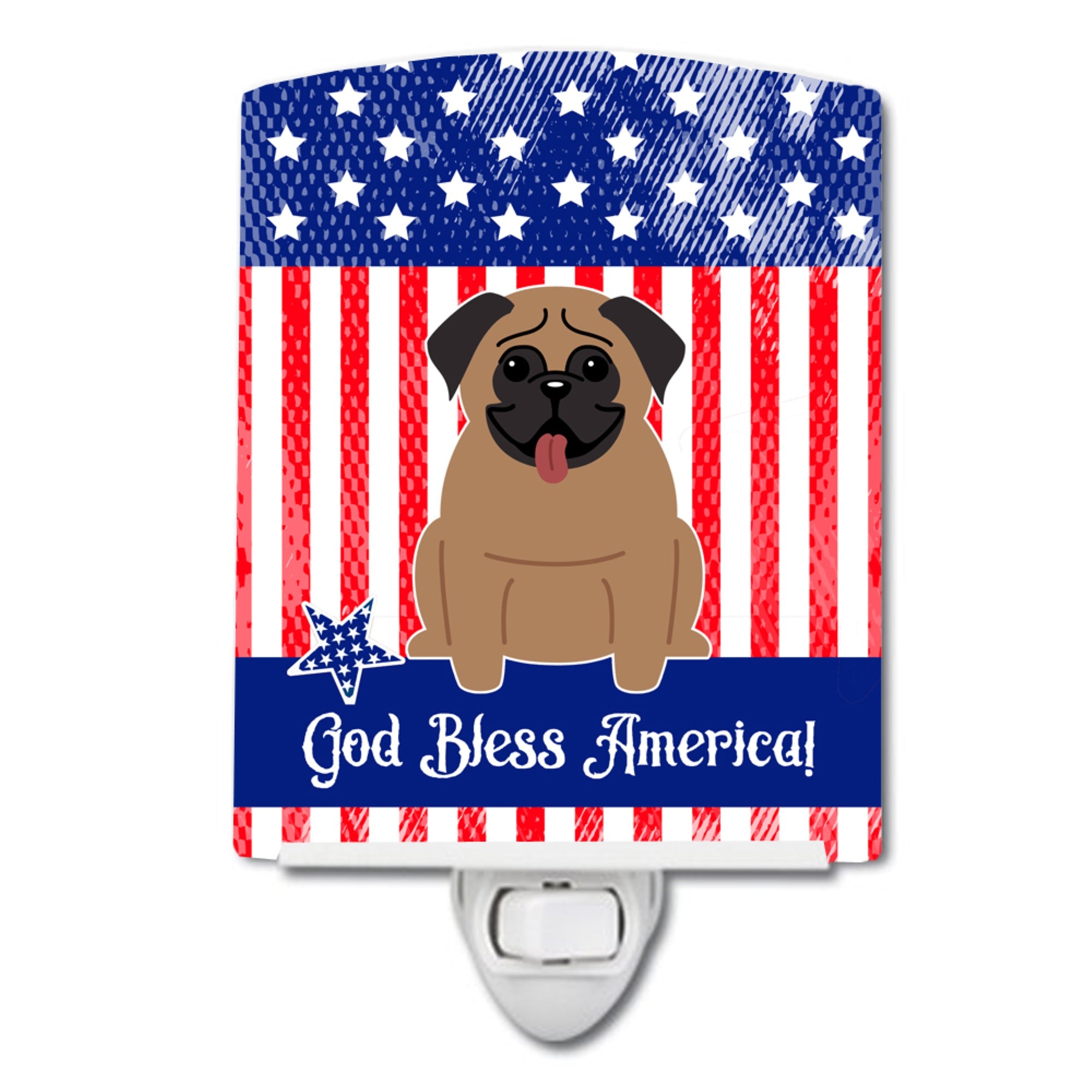  inchCarolines Treasures Patriotic USA Pug Brown Ceramic Night Light, 6x4, Multicolor inch