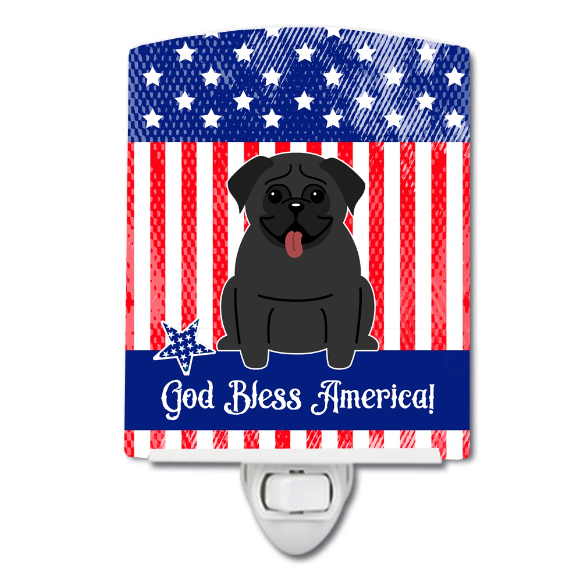  inchCarolines Treasures Patriotic USA Pug Black Ceramic Night Light, 6x4, Multicolor inch
