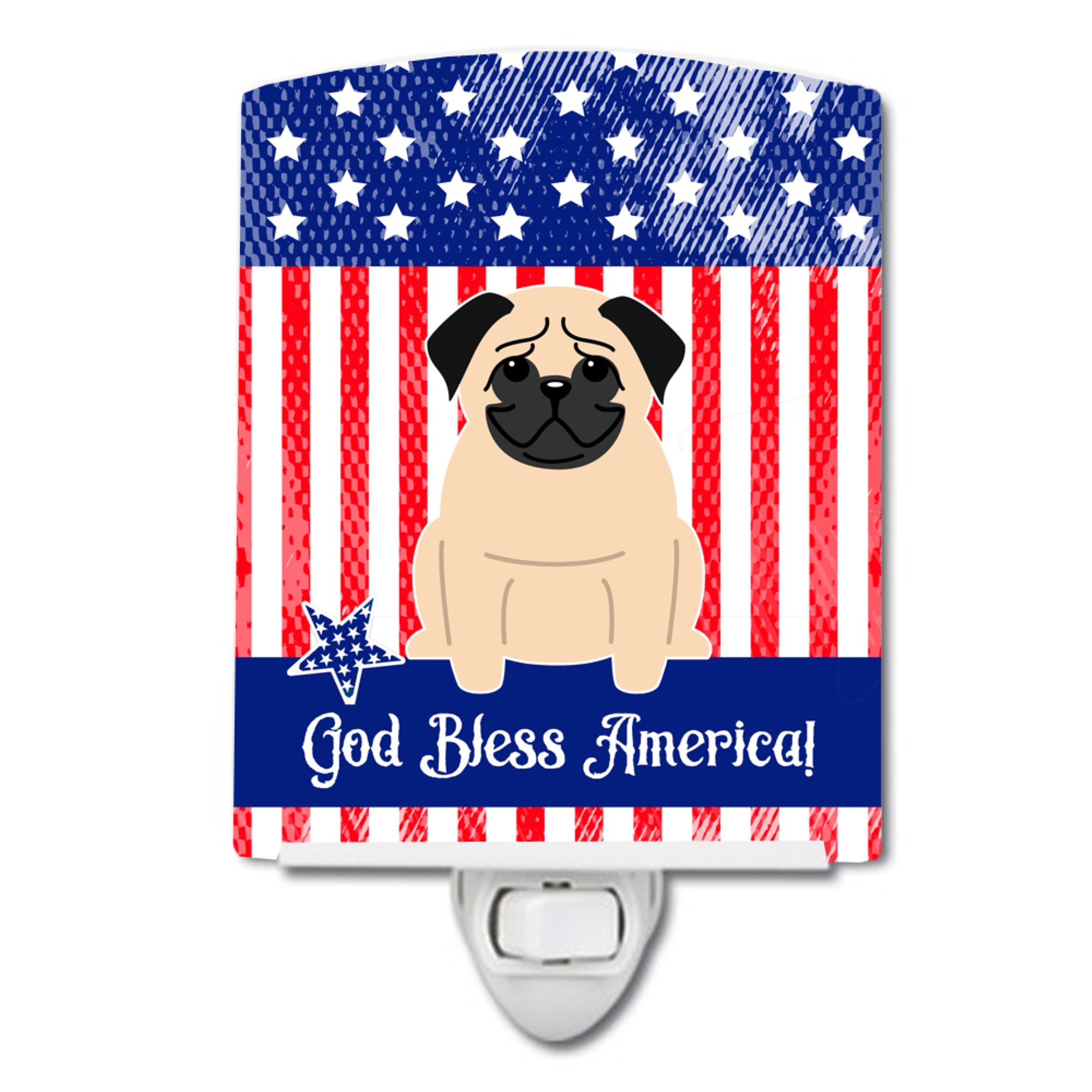  inchCarolines Treasures Patriotic USA Pug Fawn Ceramic Night Light, 6x4, Multicolor inch