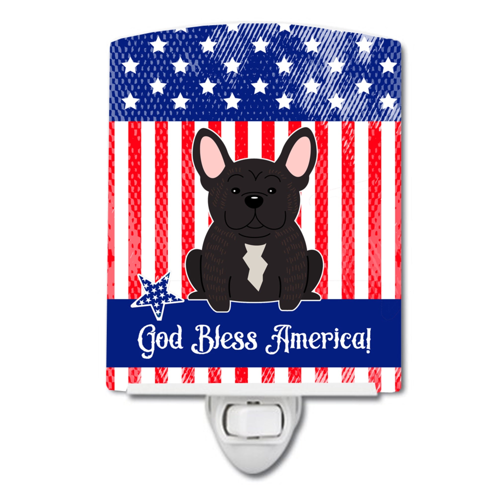  inchCarolines Treasures Patriotic USA French Bulldog Brindle Ceramic Night Light, 6x4, Multicolor inch