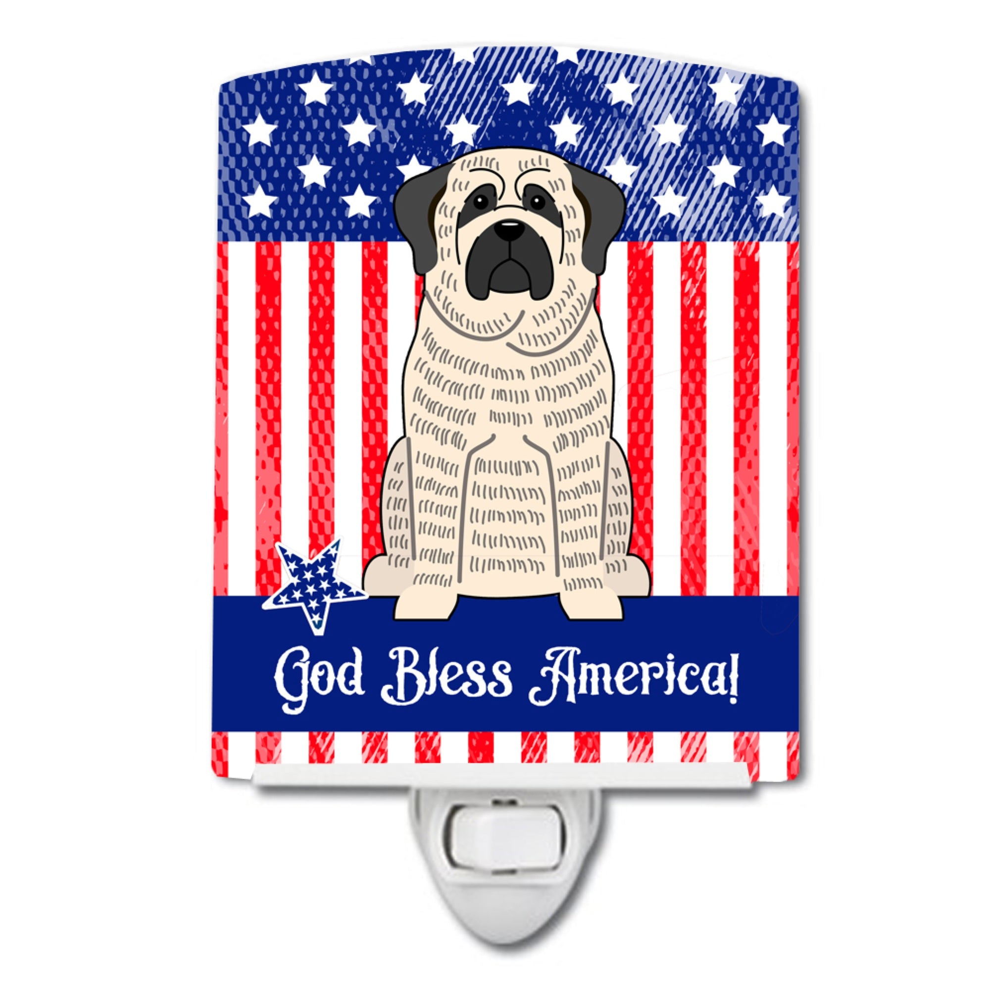  inchCarolines Treasures Patriotic USA Mastiff Brindle White Ceramic Night Light, 6x4, Multicolor inch