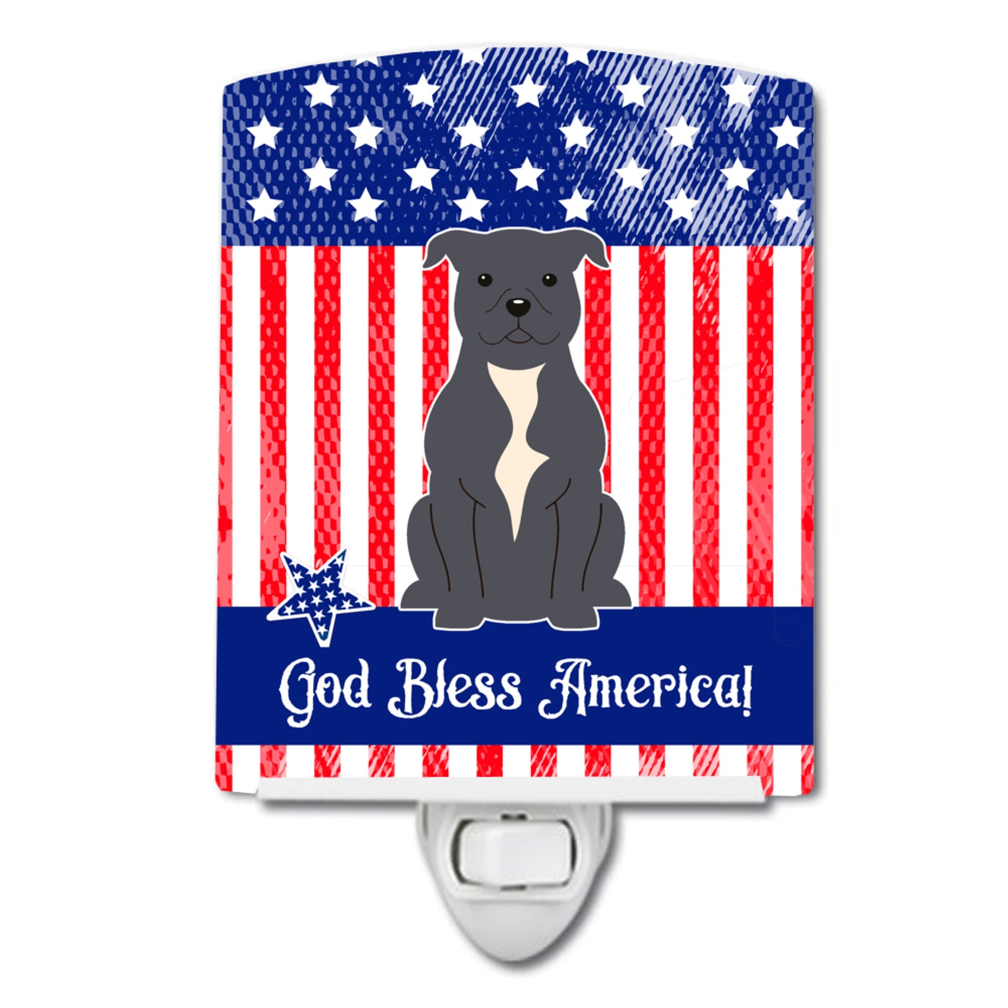  inchCarolines Treasures Patriotic USA Staffordshire Bull Terrier Blue Ceramic Night Light, 6x4, Multicolor inch