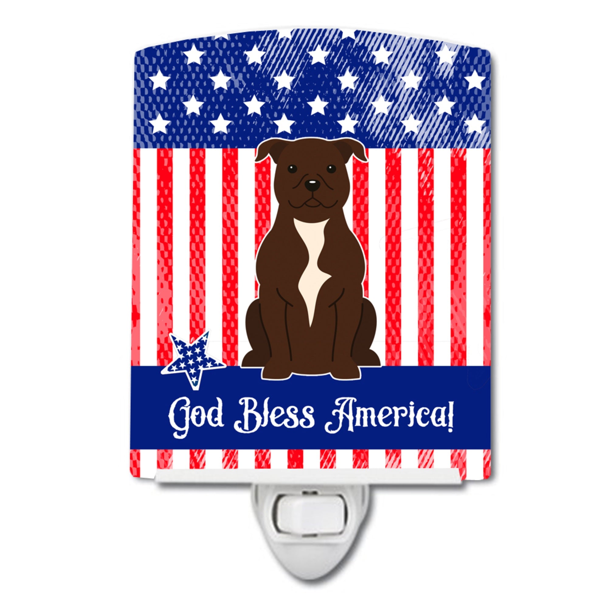  inchCarolines Treasures Patriotic USA Staffordshire Bull Terrier Chocolate Ceramic Night Light, 6x4, Multicolor inch