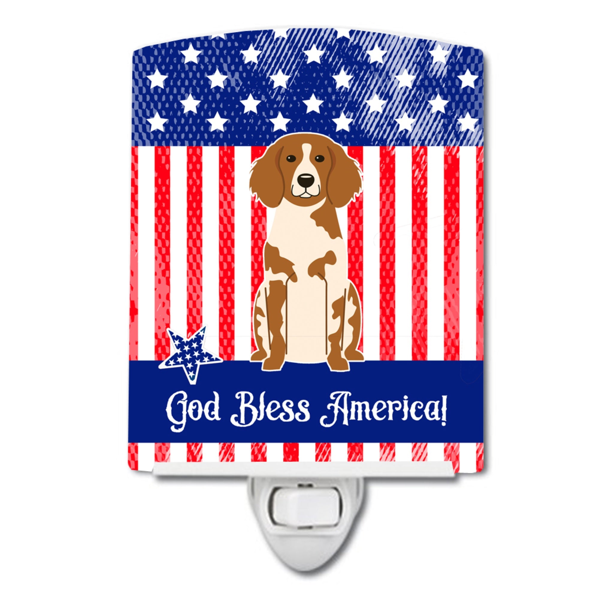  inchCarolines Treasures Patriotic USA Brittany Spaniel Ceramic Night Light, 6x4, Multicolor inch