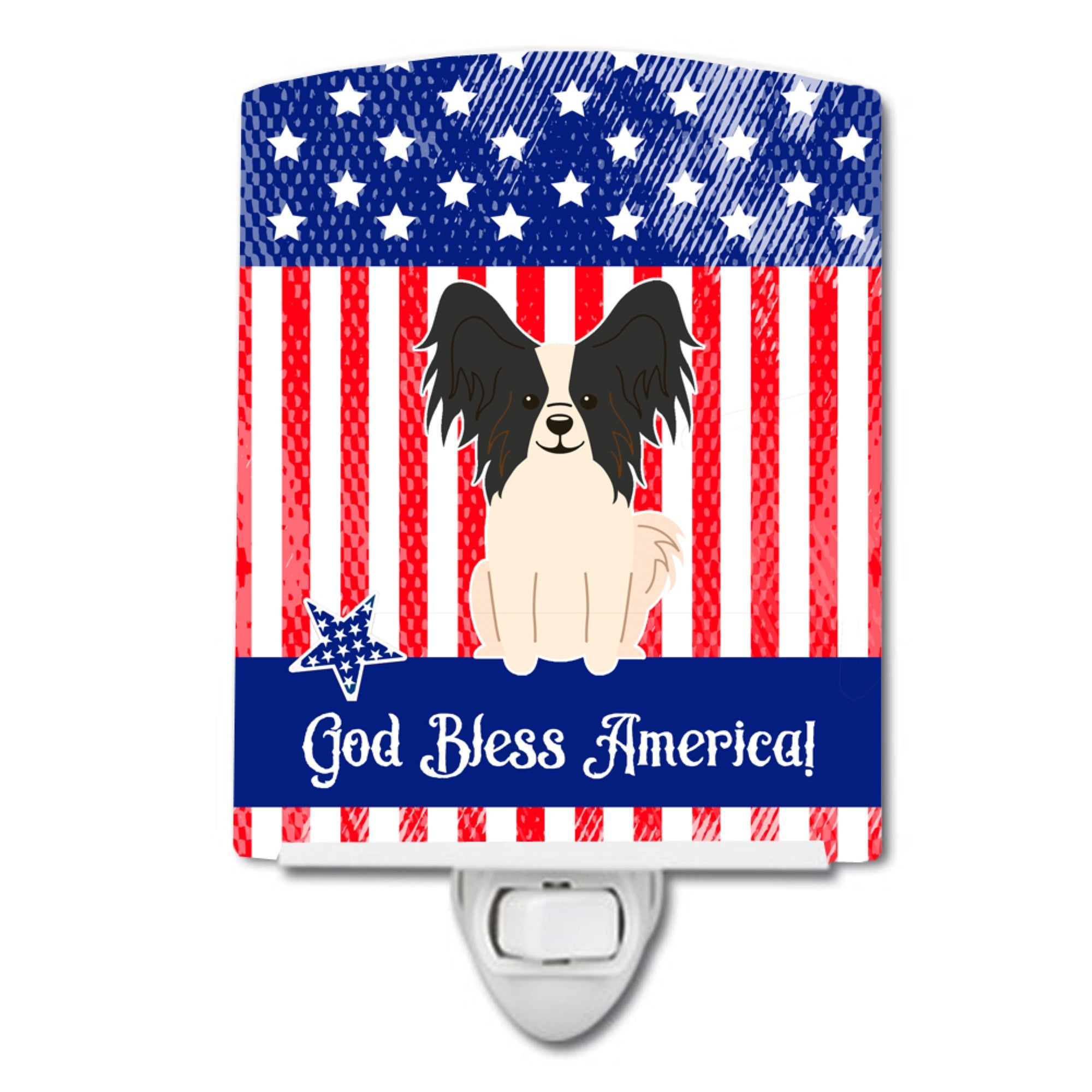  inchCarolines Treasures Patriotic USA Papillon Black White Ceramic Night Light, 6x4, Multicolor inch