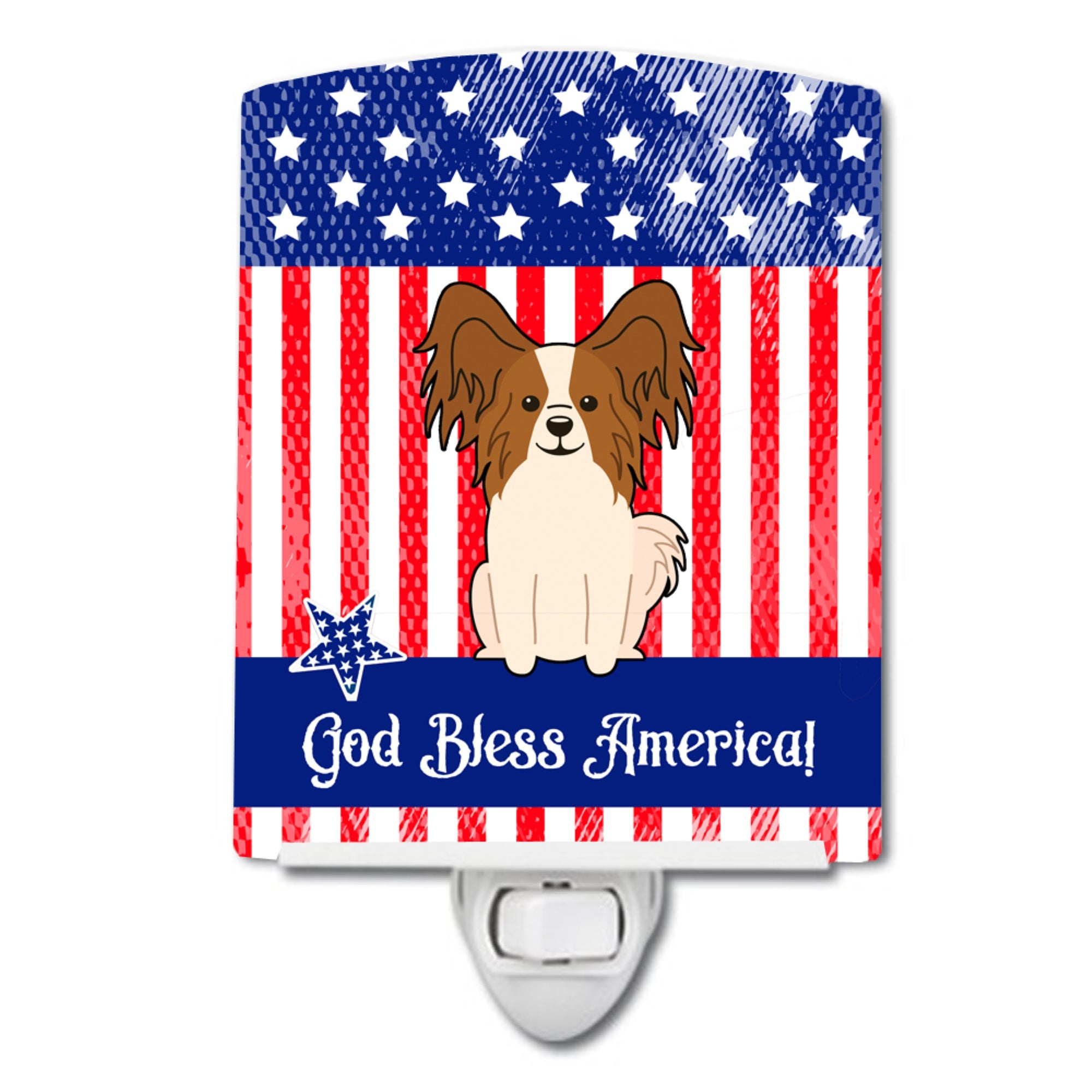  inchCarolines Treasures Patriotic USA Papillon Red White Ceramic Night Light, 6x4, Multicolor inch