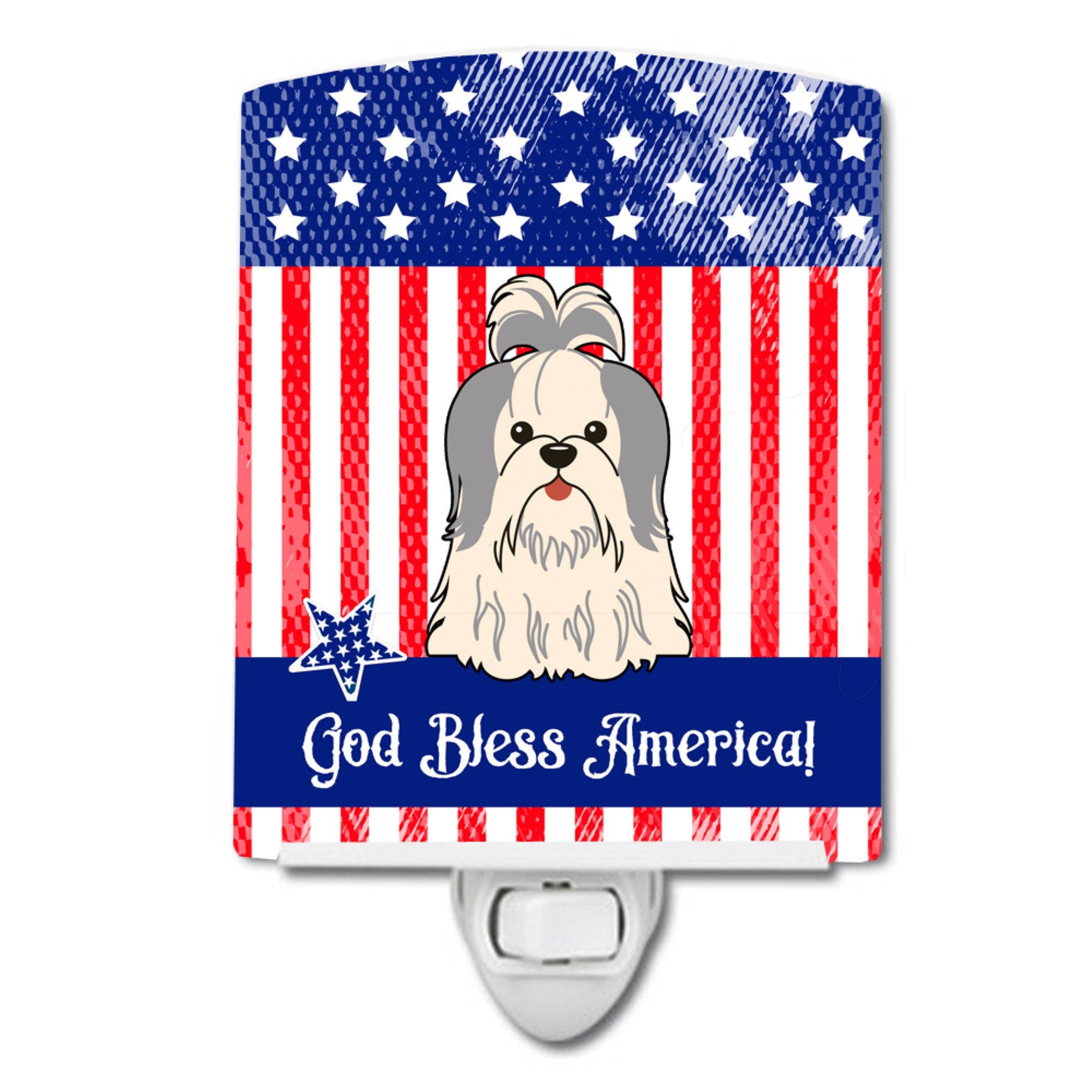  inchCarolines Treasures Patriotic USA Shih Tzu Silver White Ceramic Night Light, 6x4, Multicolor inch