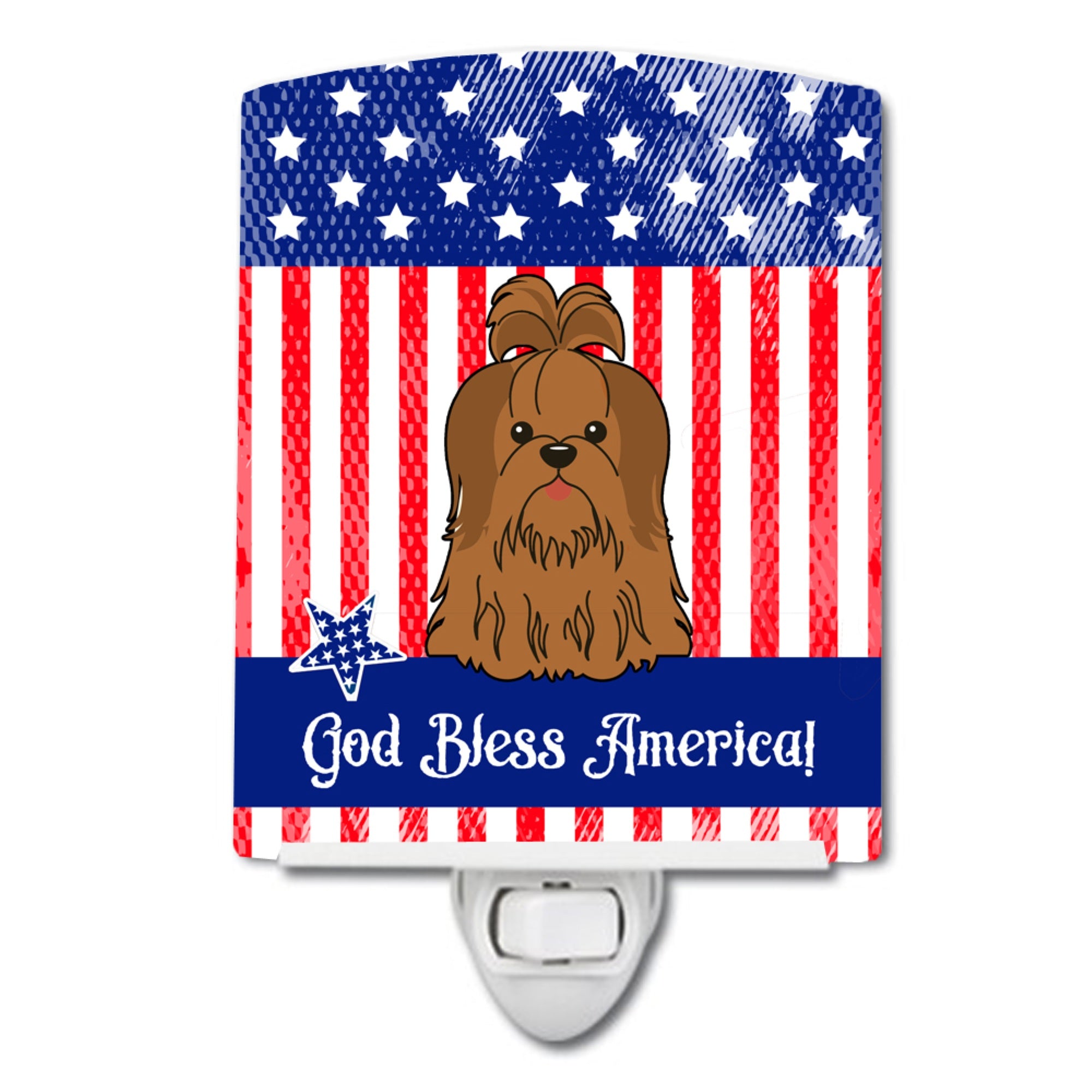  inchCarolines Treasures Patriotic USA Shih Tzu Silver Chocolate Ceramic Night Light, 6x4, Multicolor inch