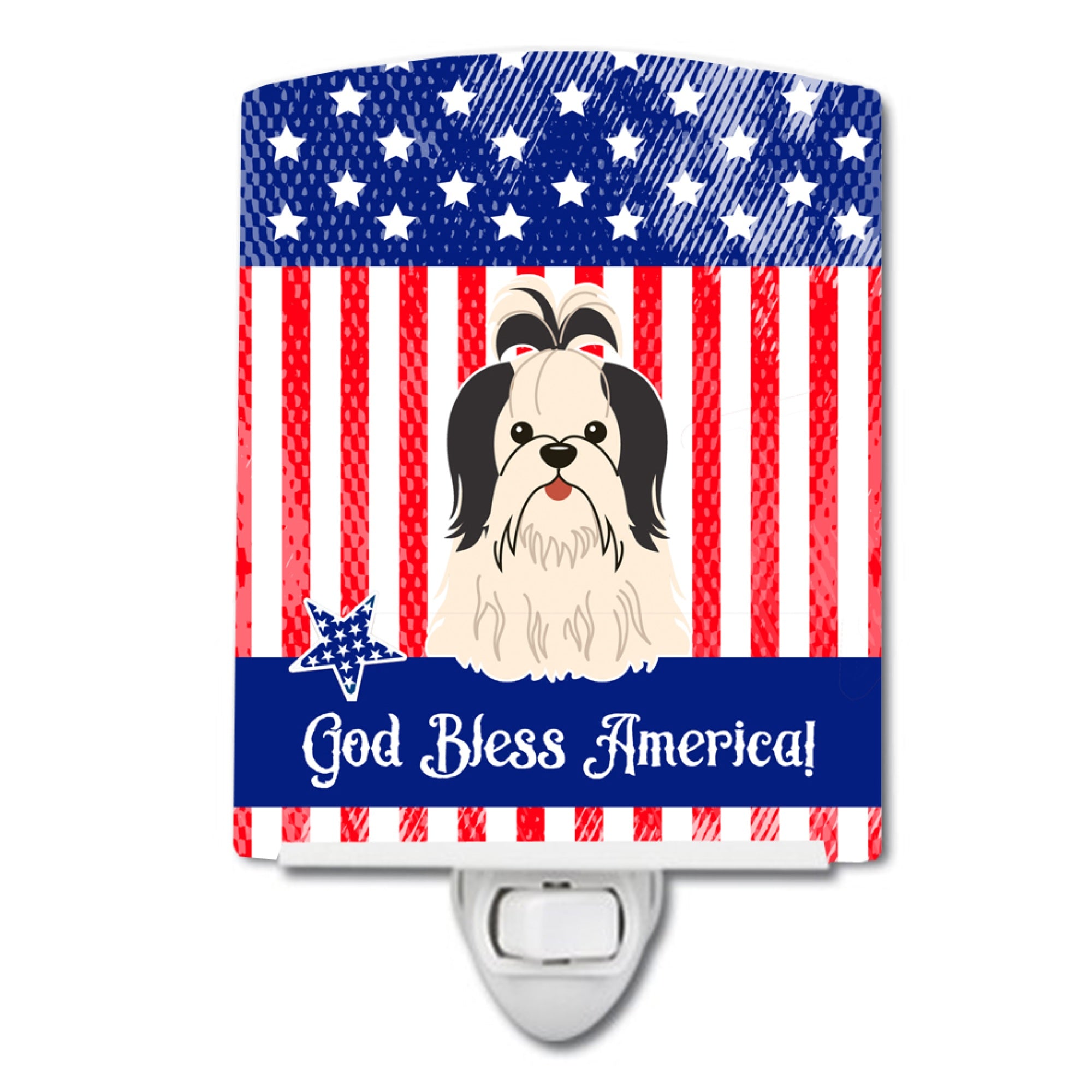  inchCarolines Treasures Patriotic USA Shih Tzu Black White Ceramic Night Light, 6x4, Multicolor inch