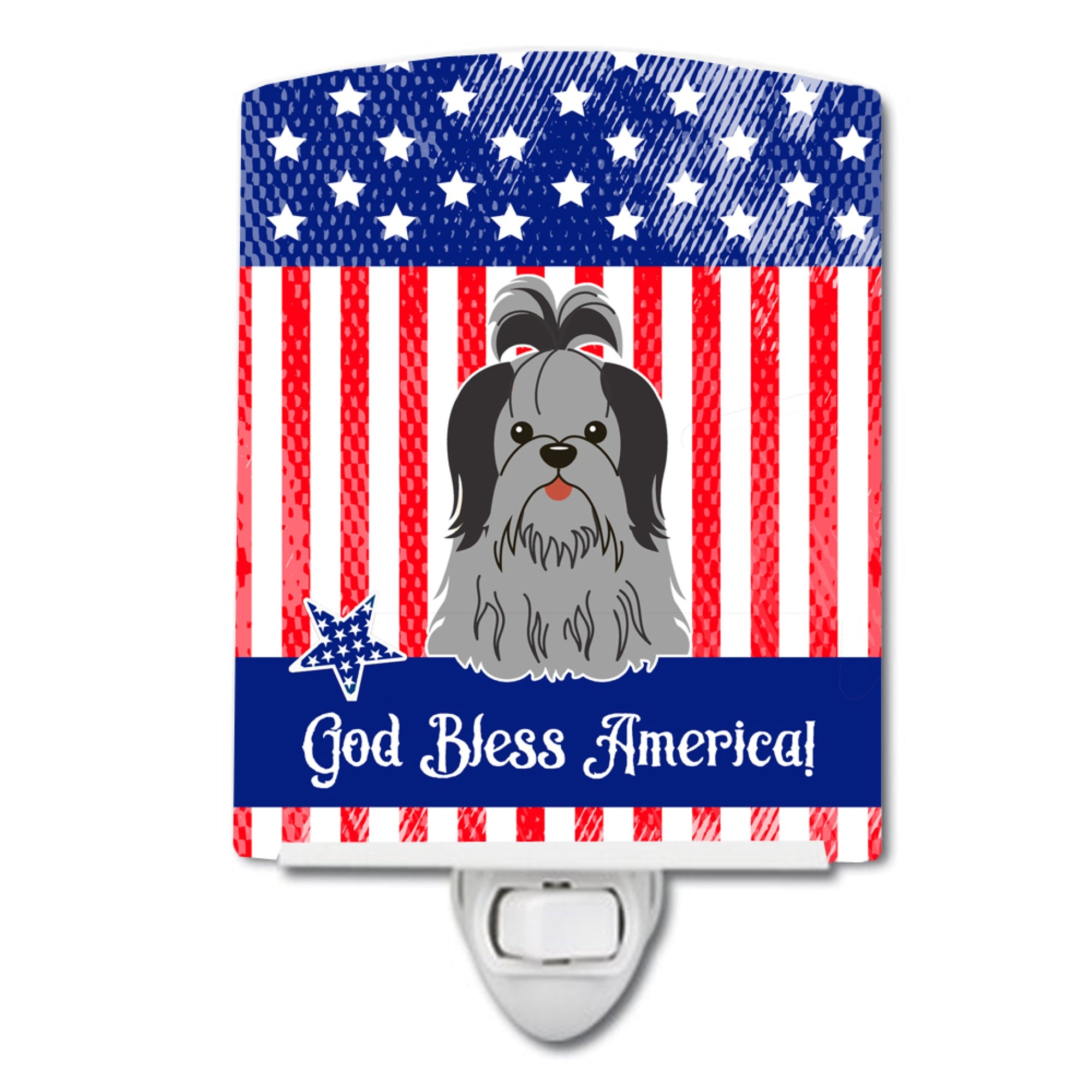  inchCarolines Treasures Patriotic USA Shih Tzu Black Silver Ceramic Night Light, 6x4, Multicolor inch