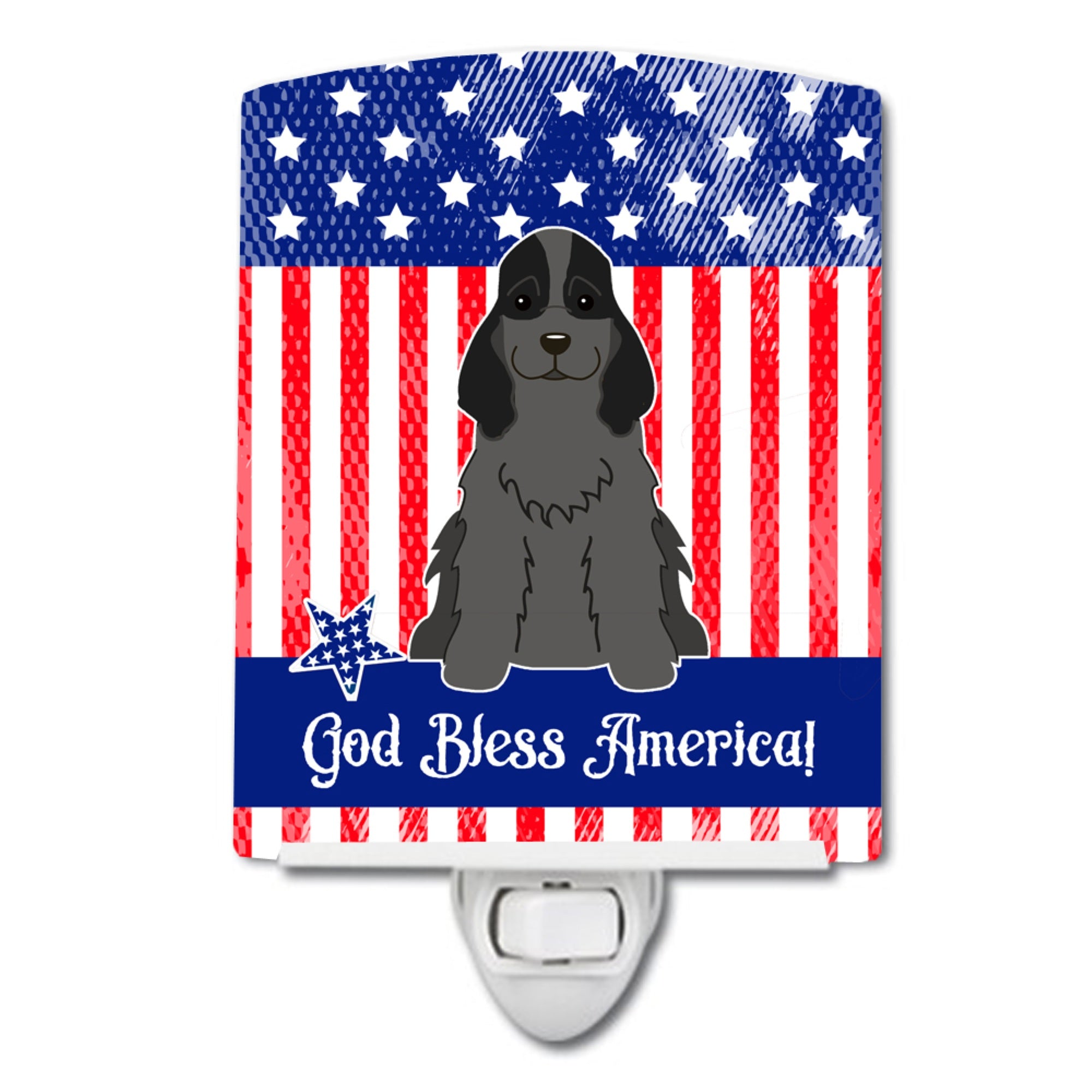  inchCarolines Treasures Patriotic USA Cocker Spaniel Black Ceramic Night Light, 6x4, Multicolor inch