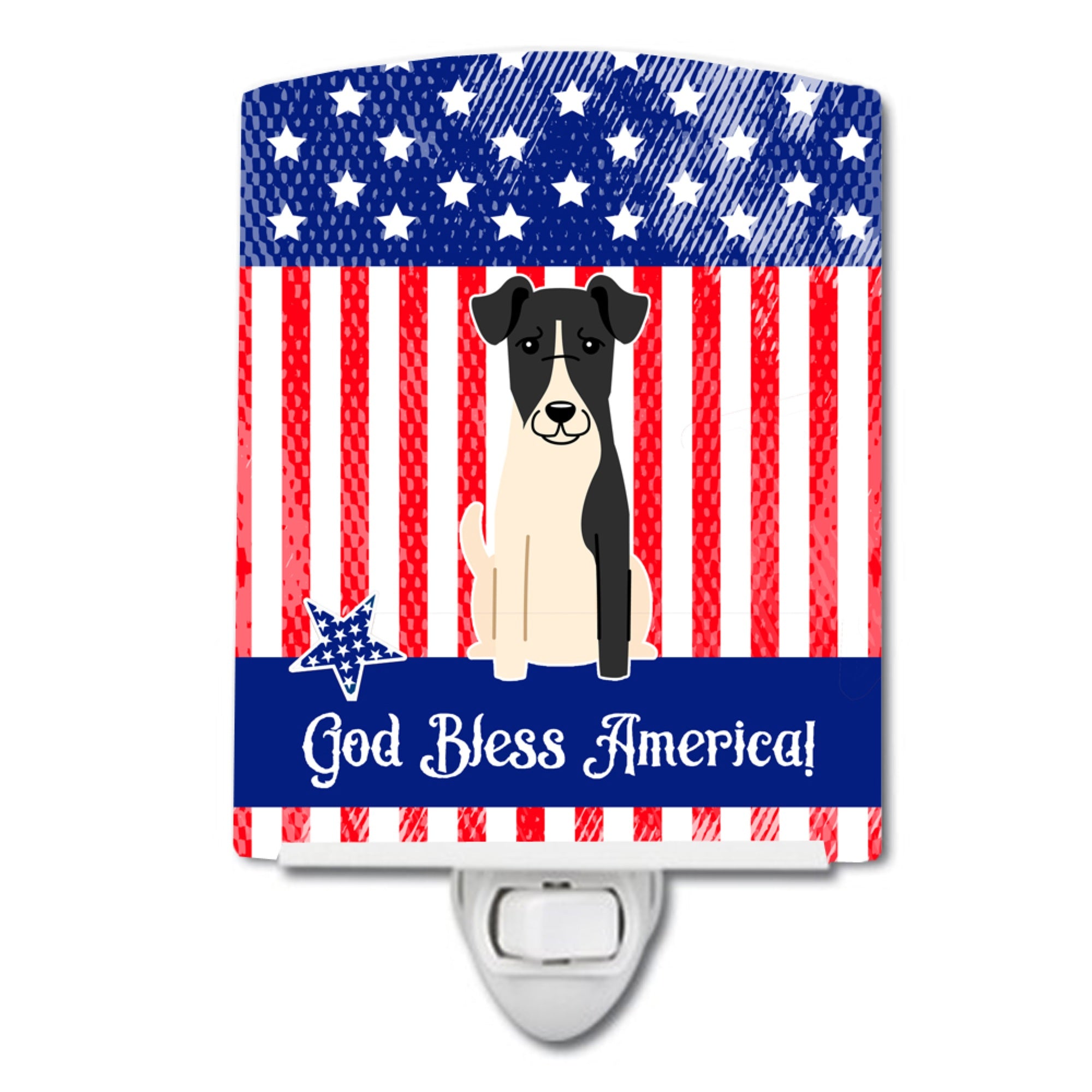  inchCarolines Treasures Patriotic USA Smooth Fox Terrier Ceramic Night Light, 6x4, Multicolor inch