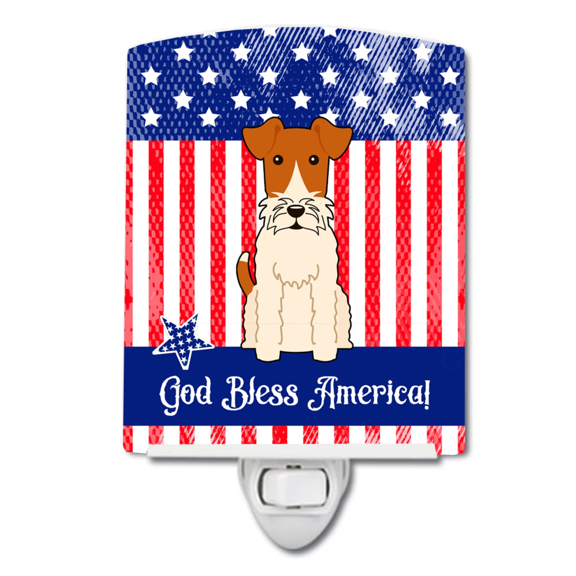  inchCarolines Treasures Patriotic USA Wire Fox Terrier Ceramic Night Light, 6x4, Multicolor inch