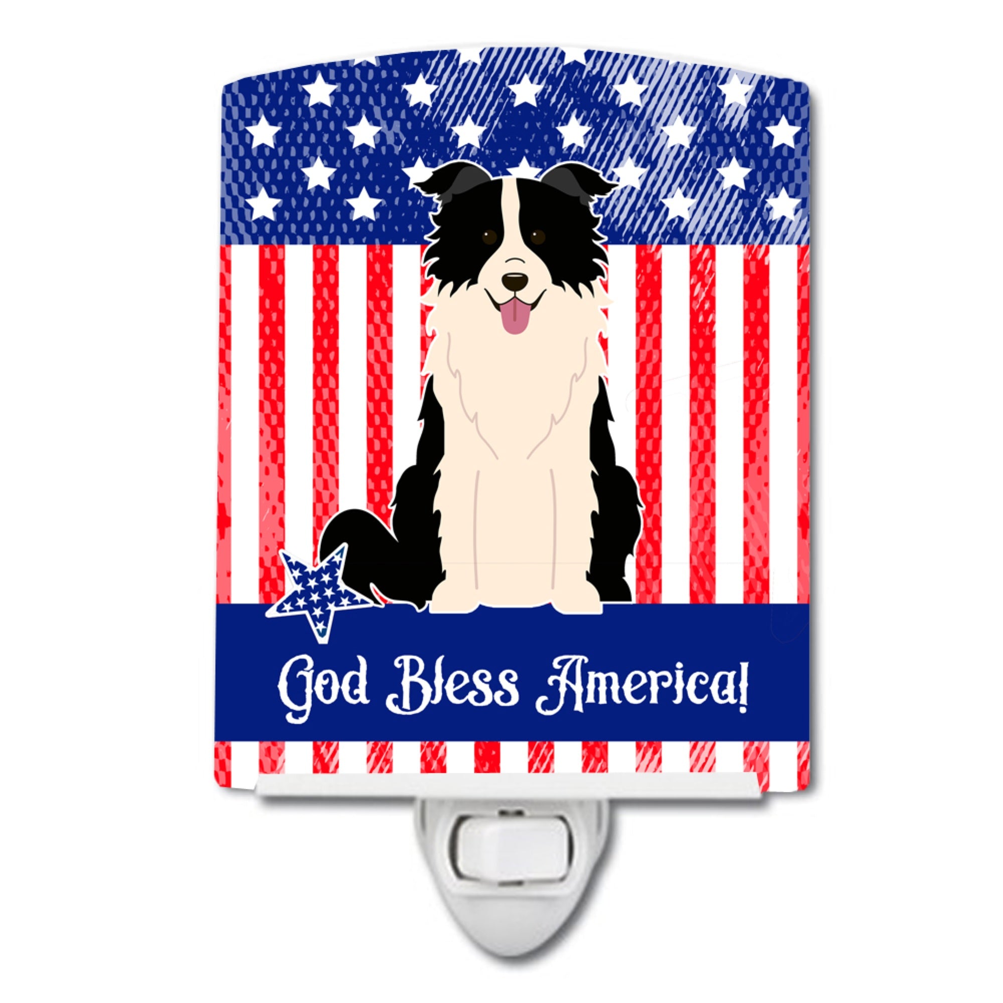  inchCarolines Treasures Patriotic USA Border Collie Black White Ceramic Night Light, 6x4, Multicolor inch
