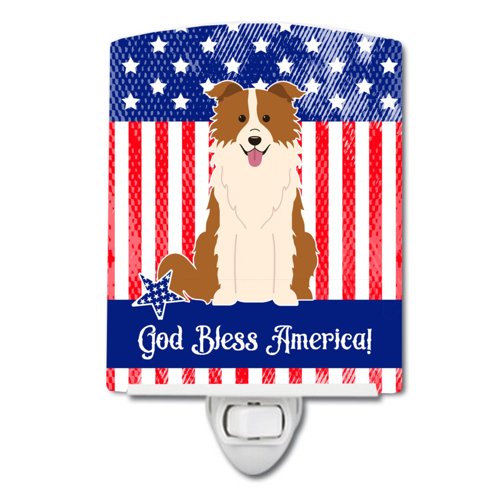 inchCarolines Treasures Patriotic USA Border Collie Red White Ceramic Night Light, 6x4, Multicolor inch