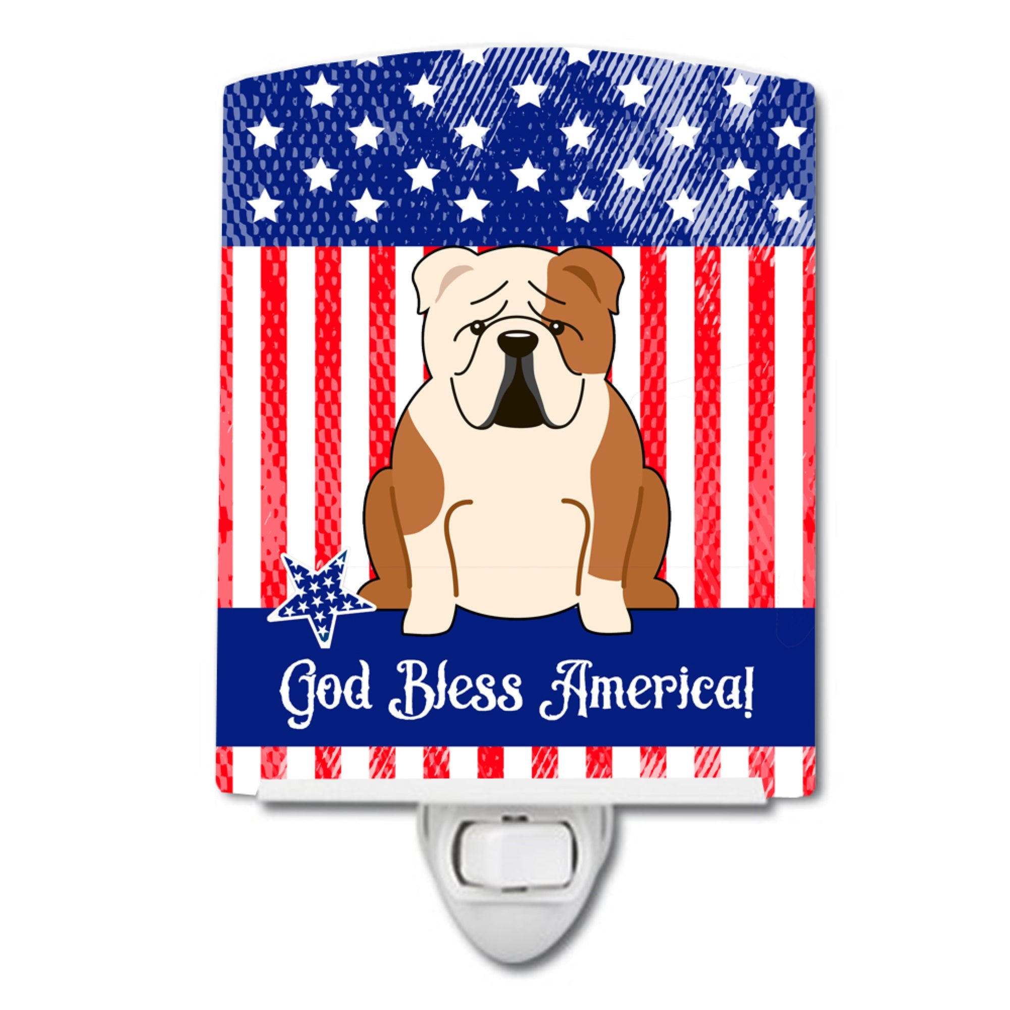  inchCarolines Treasures Patriotic USA English Bulldog Fawn White Ceramic Night Light, 6x4, Multicolor inch