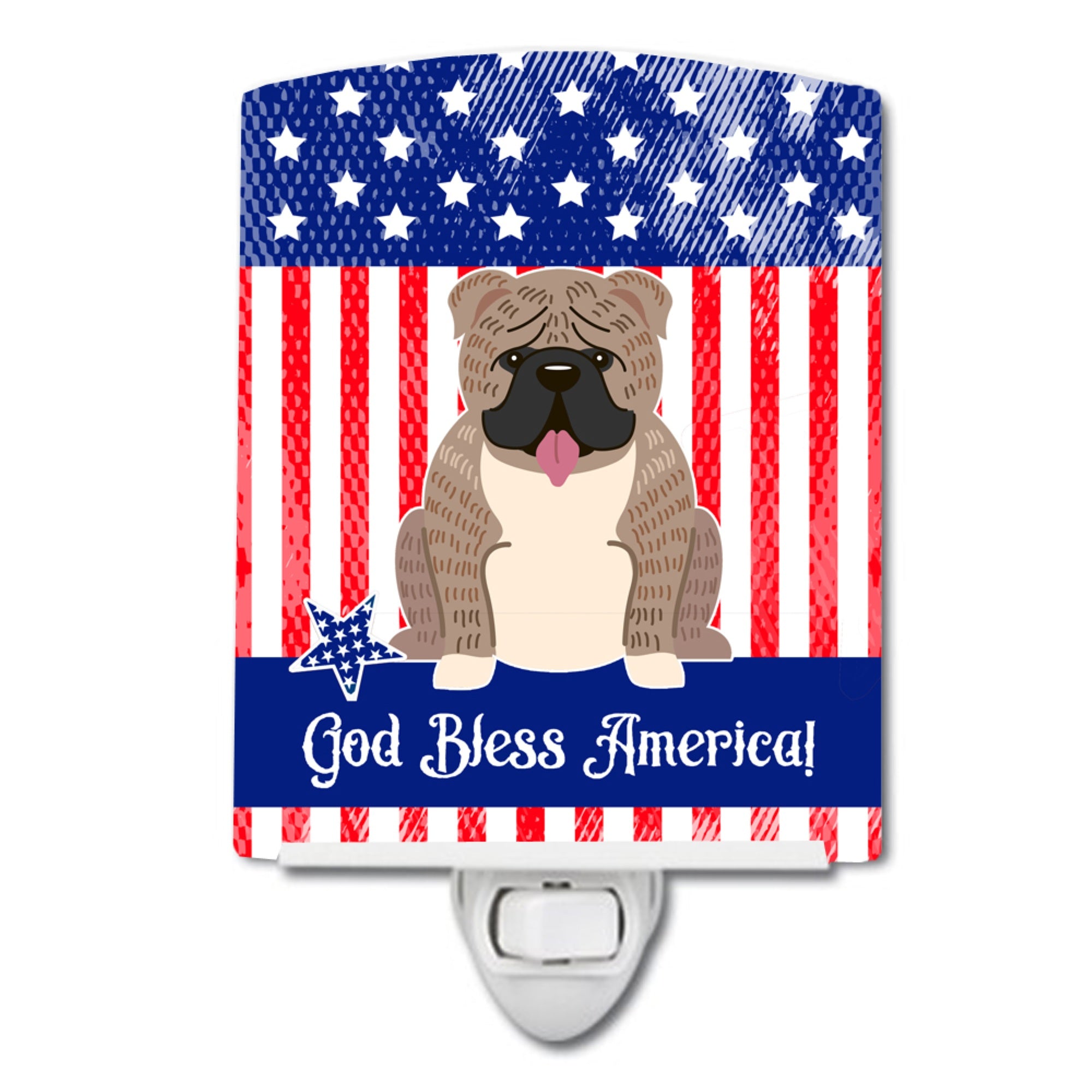 inchCarolines Treasures Patriotic USA English Bulldog Grey Brindle Ceramic Night Light, 6x4, Multicolor inch