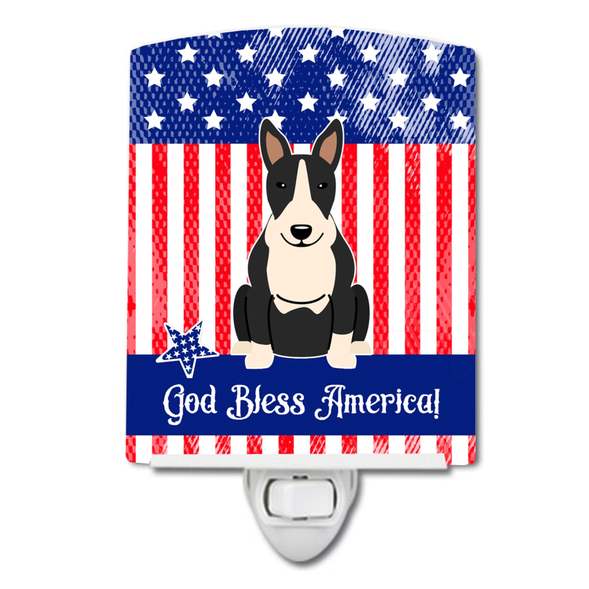  inchCarolines Treasures Patriotic USA Bull Terrier Black White Ceramic Night Light, 6x4, Multicolor inch