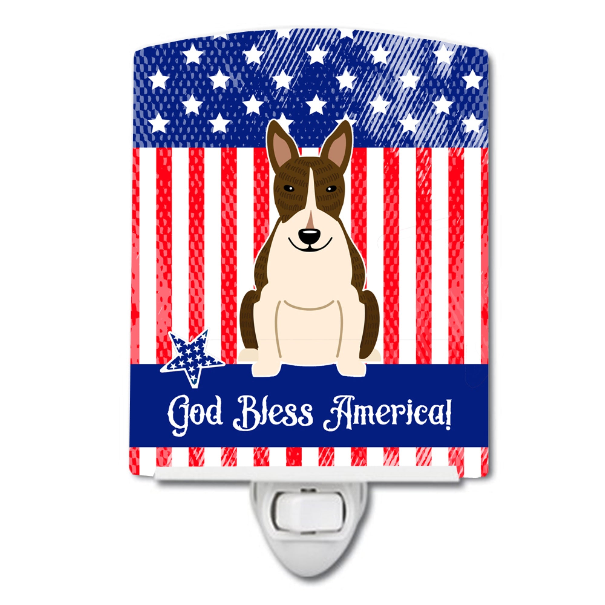  inchCarolines Treasures Patriotic USA Bull Terrier Dark Brindle Ceramic Night Light, 6x4, Multicolor inch