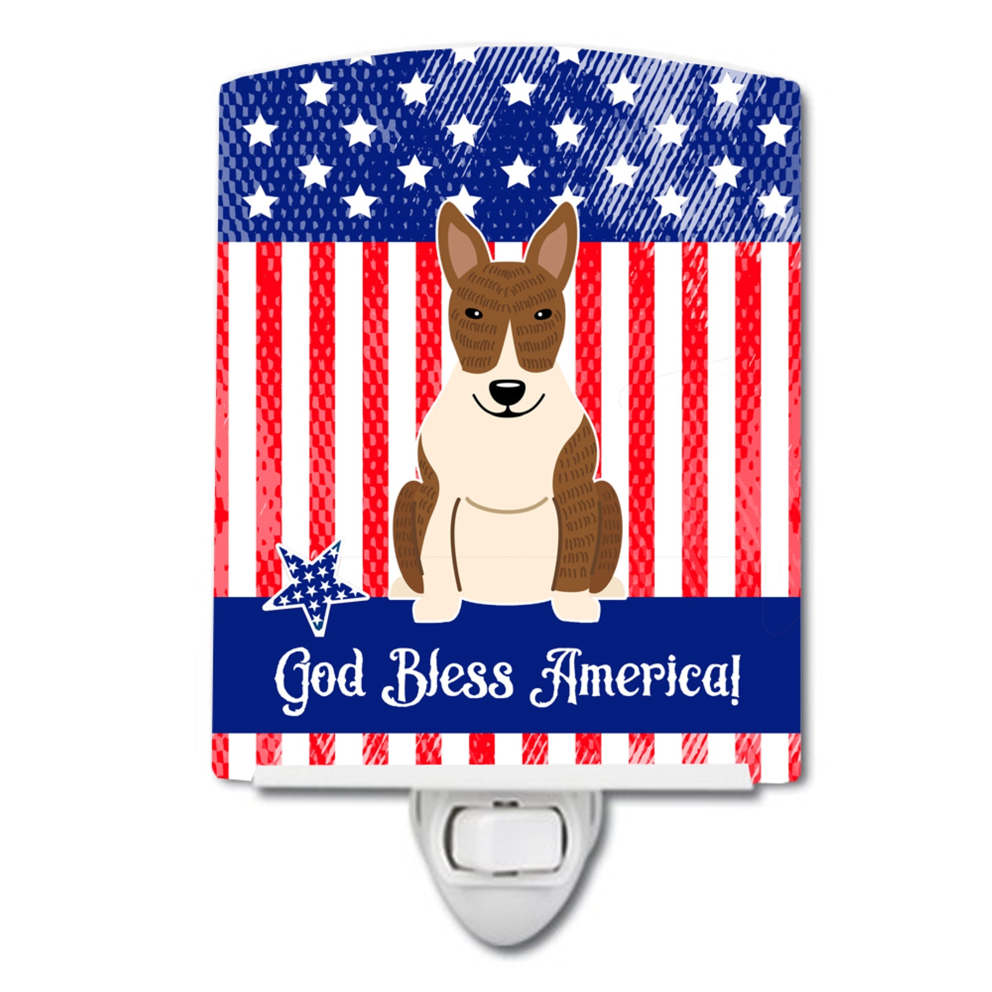  inchCarolines Treasures Patriotic USA Bull Terrier Brindle Ceramic Night Light, 6x4, Multicolor inch