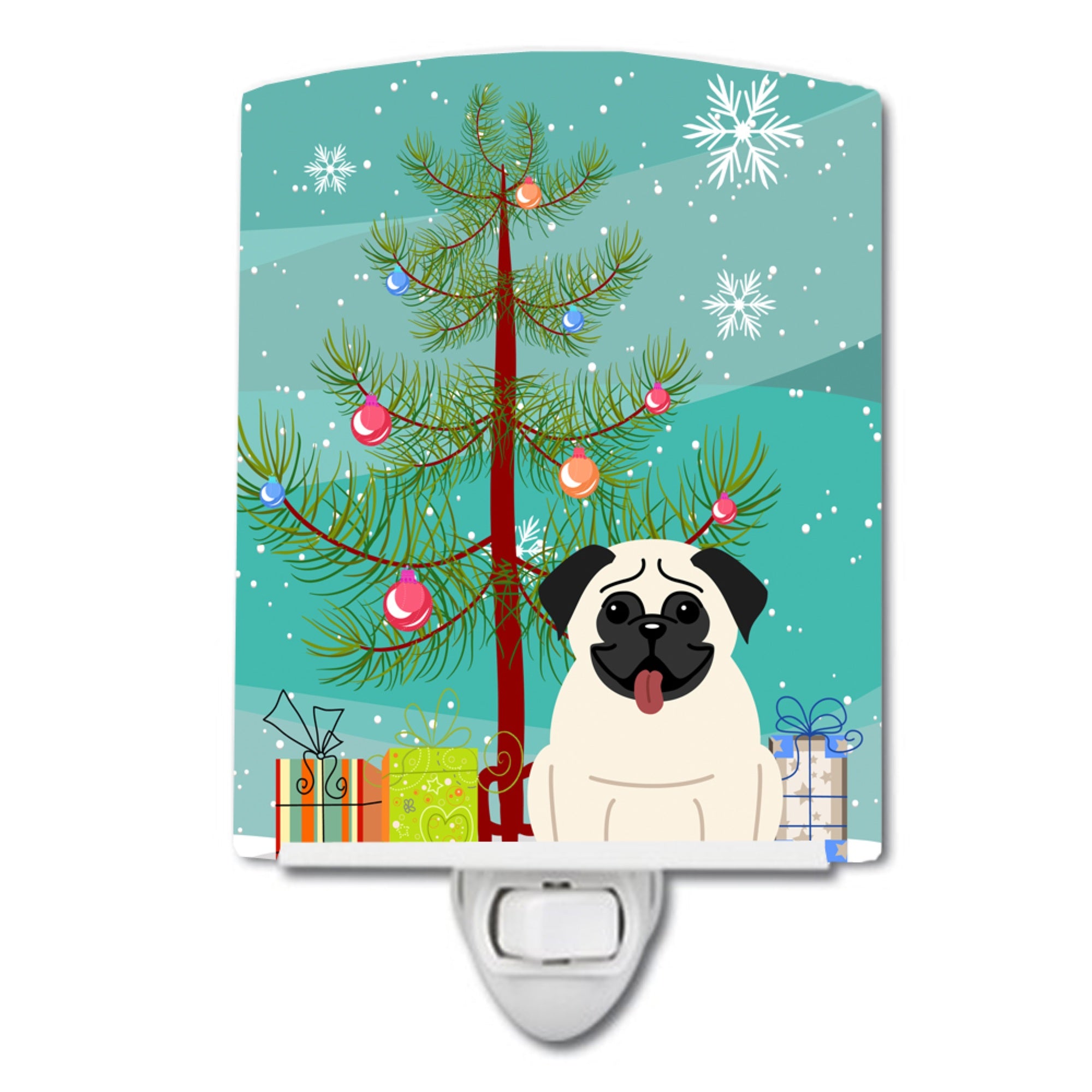  inchCarolines Treasures Merry Christmas Tree Pug Cream Ceramic Night Light, 6x4, Multicolor inch
