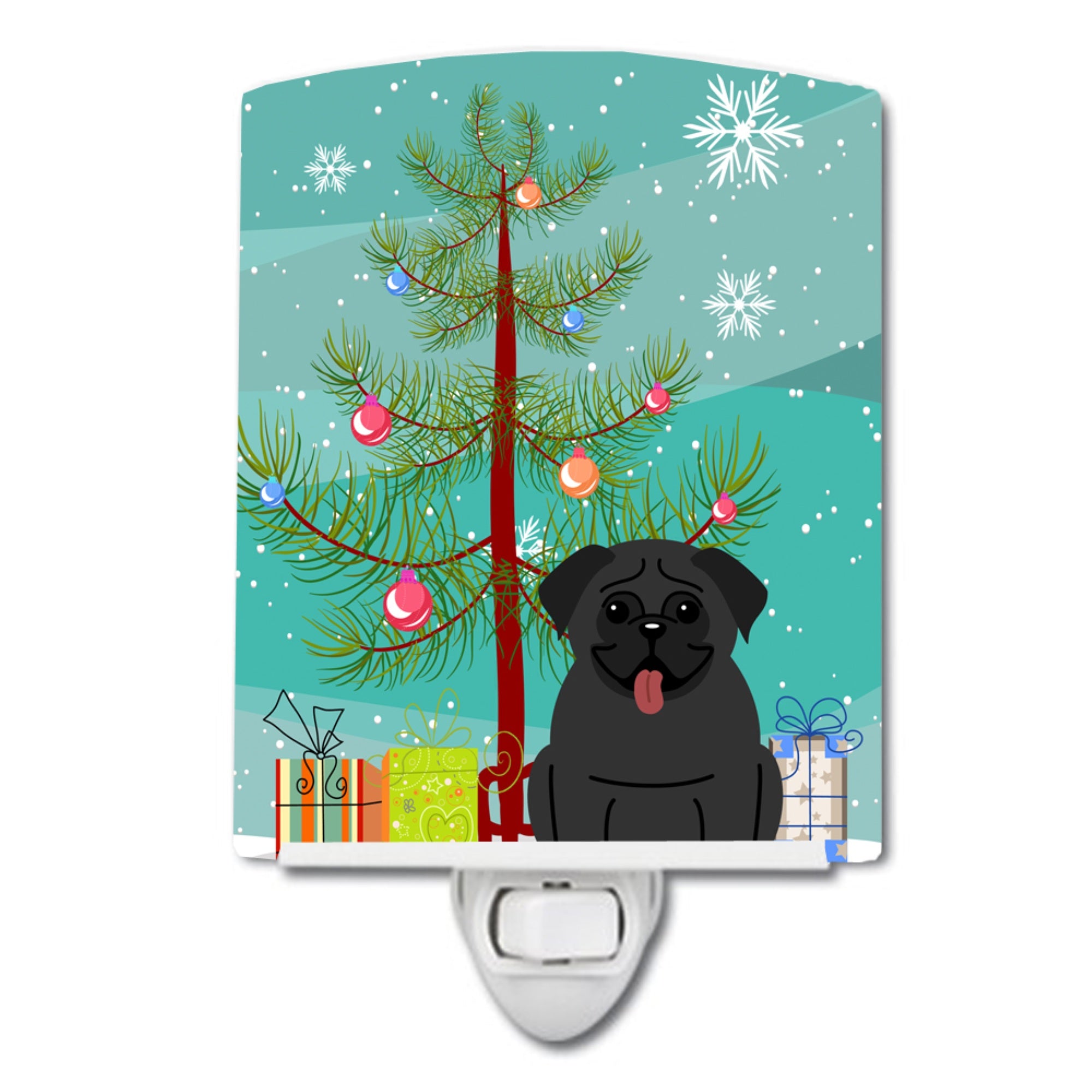  inchCarolines Treasures Merry Christmas Tree Pug Black Ceramic Night Light, 6x4, Multicolor inch