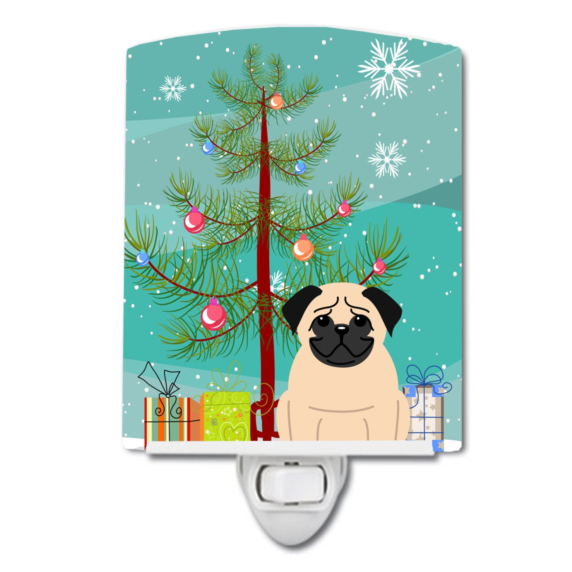  inchCarolines Treasures Merry Christmas Tree Pug Fawn Ceramic Night Light, 6x4, Multicolor inch