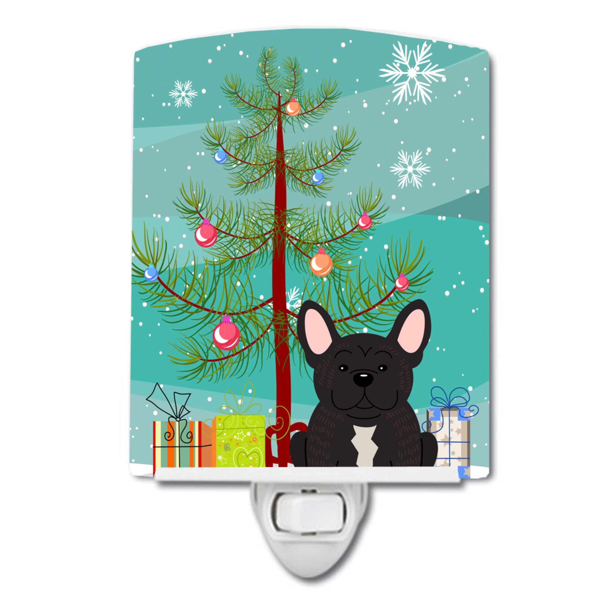  inchCarolines Treasures Merry Christmas Tree French Bulldog Brindle Ceramic Night Light, 6x4, Multicolor inch
