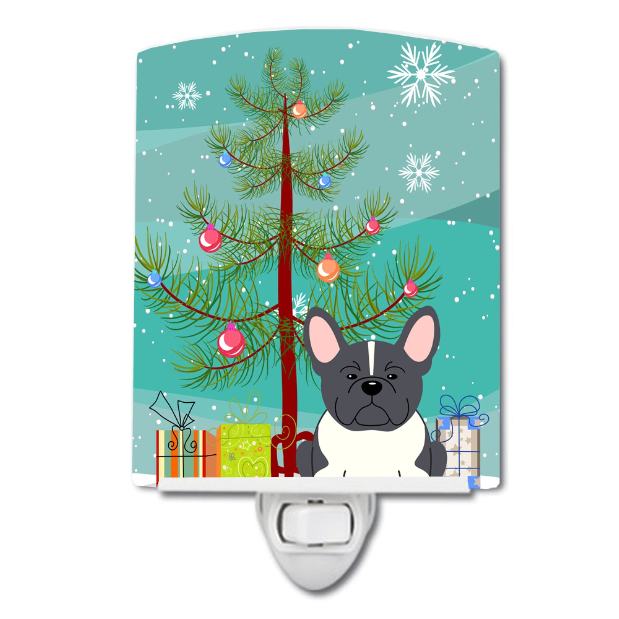  inchCarolines Treasures Merry Christmas Tree French Bulldog Black White Ceramic Night Light, 6x4, Multicolor inch