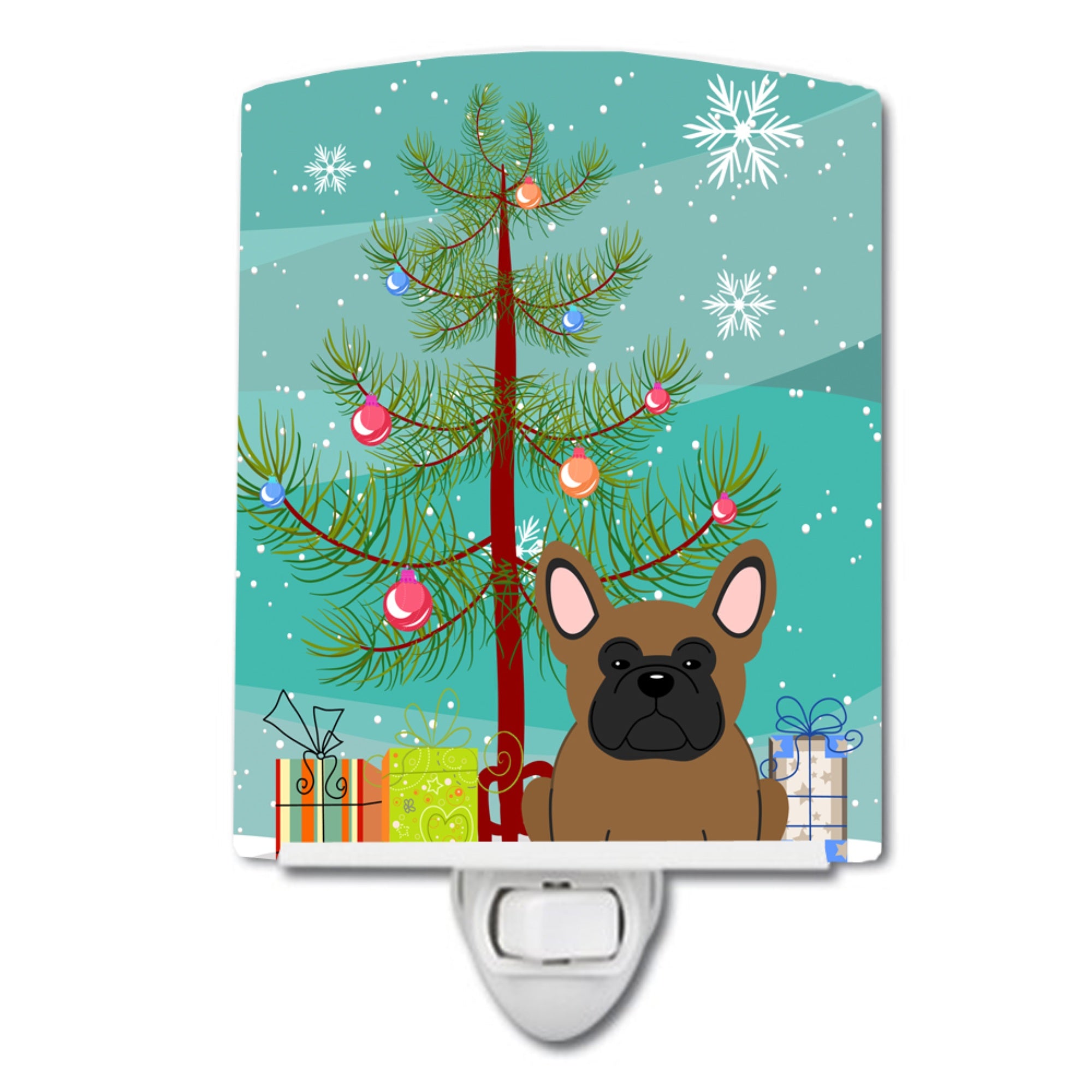  inchCarolines Treasures Merry Christmas Tree French Bulldog Brown Ceramic Night Light, 6x4, Multicolor inch