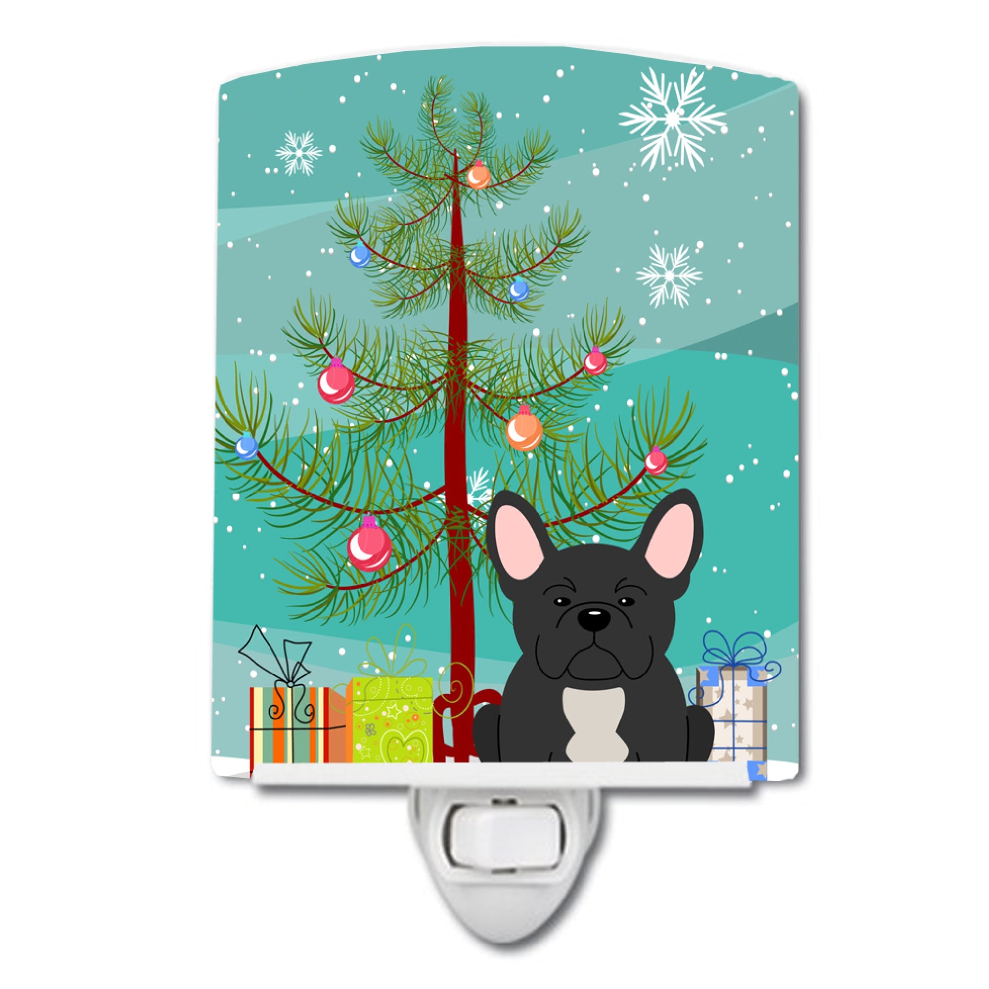  inchCarolines Treasures Merry Christmas Tree French Bulldog Black Ceramic Night Light, 6x4, Multicolor inch