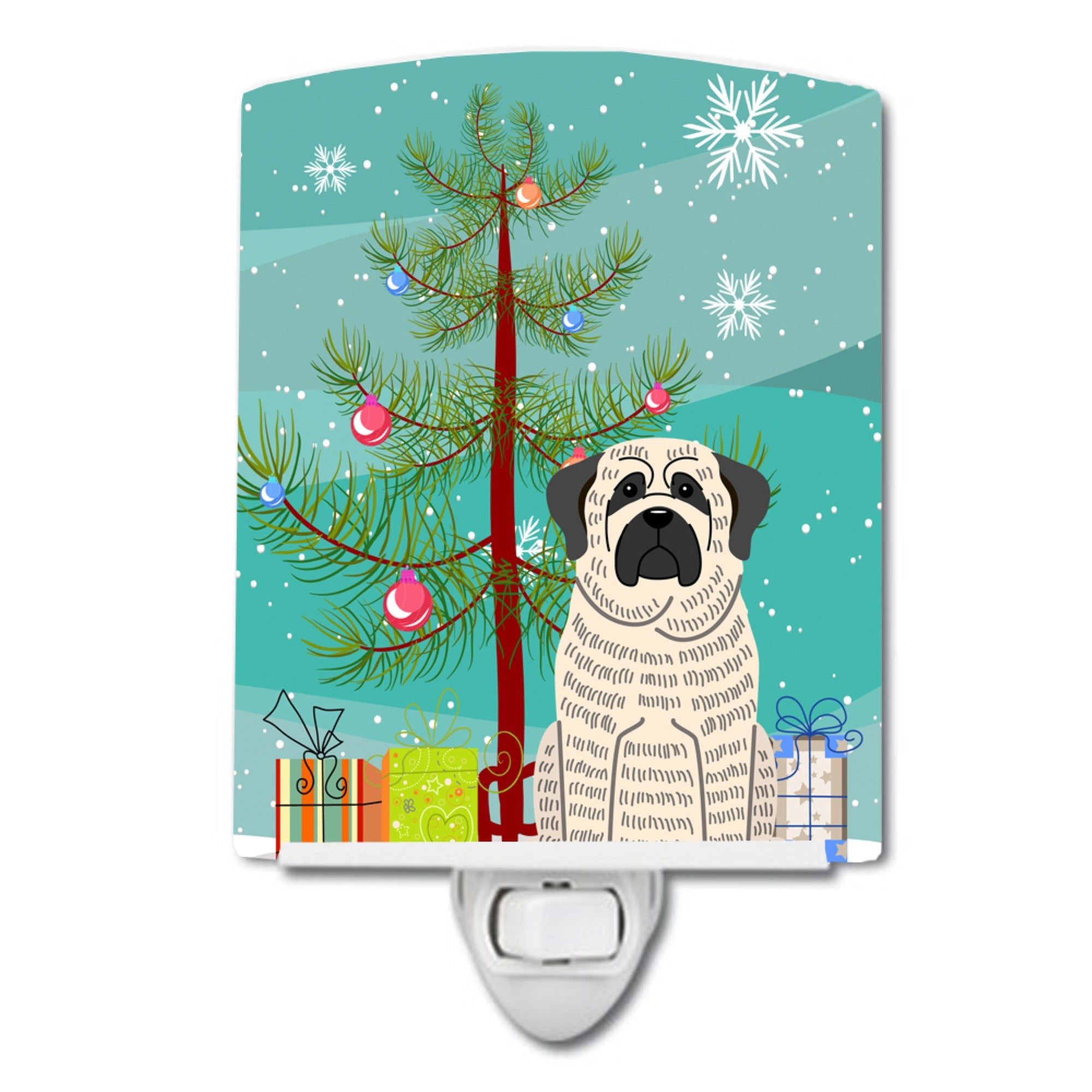  inchCarolines Treasures Merry Christmas Tree Mastiff Brindle White Ceramic Night Light, 6x4, Multicolor inch