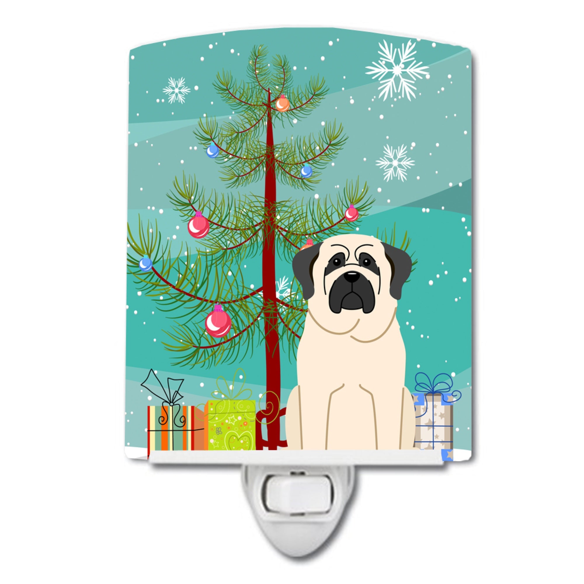  inchCarolines Treasures Merry Christmas Tree Mastiff White Ceramic Night Light, 6x4, Multicolor inch
