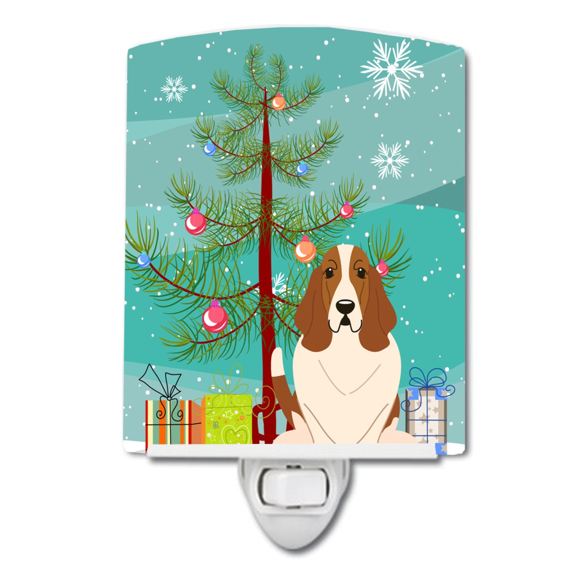  inchCarolines Treasures Merry Christmas Tree Basset Hound Ceramic Night Light, 6x4, Multicolor inch