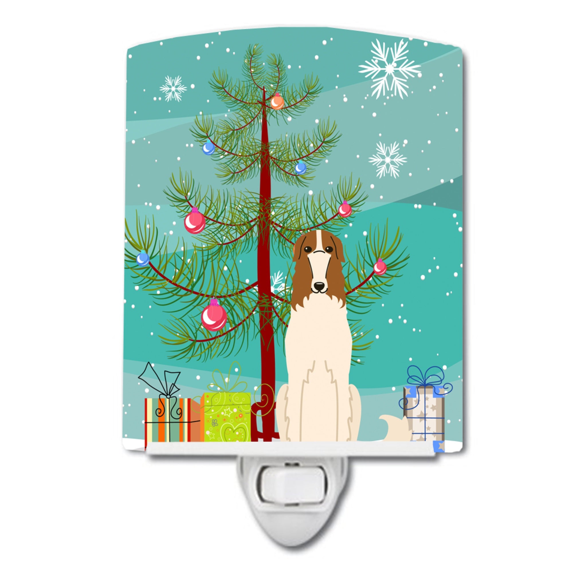 inchCarolines Treasures Merry Christmas Tree Borzoi Ceramic Night Light, 6x4, Multicolor inch