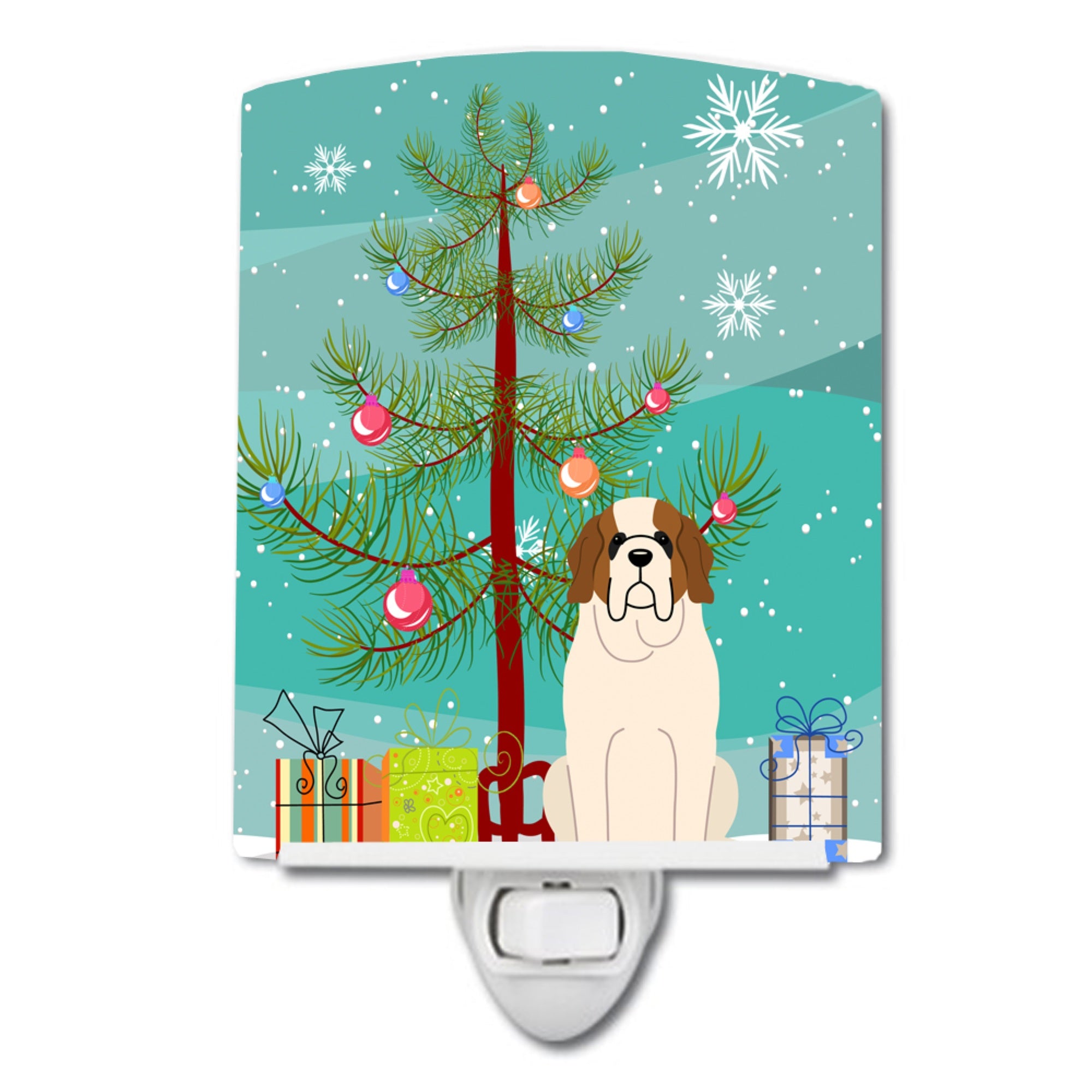  inchCarolines Treasures Merry Christmas Tree Saint Bernard Ceramic Night Light, 6x4, Multicolor inch