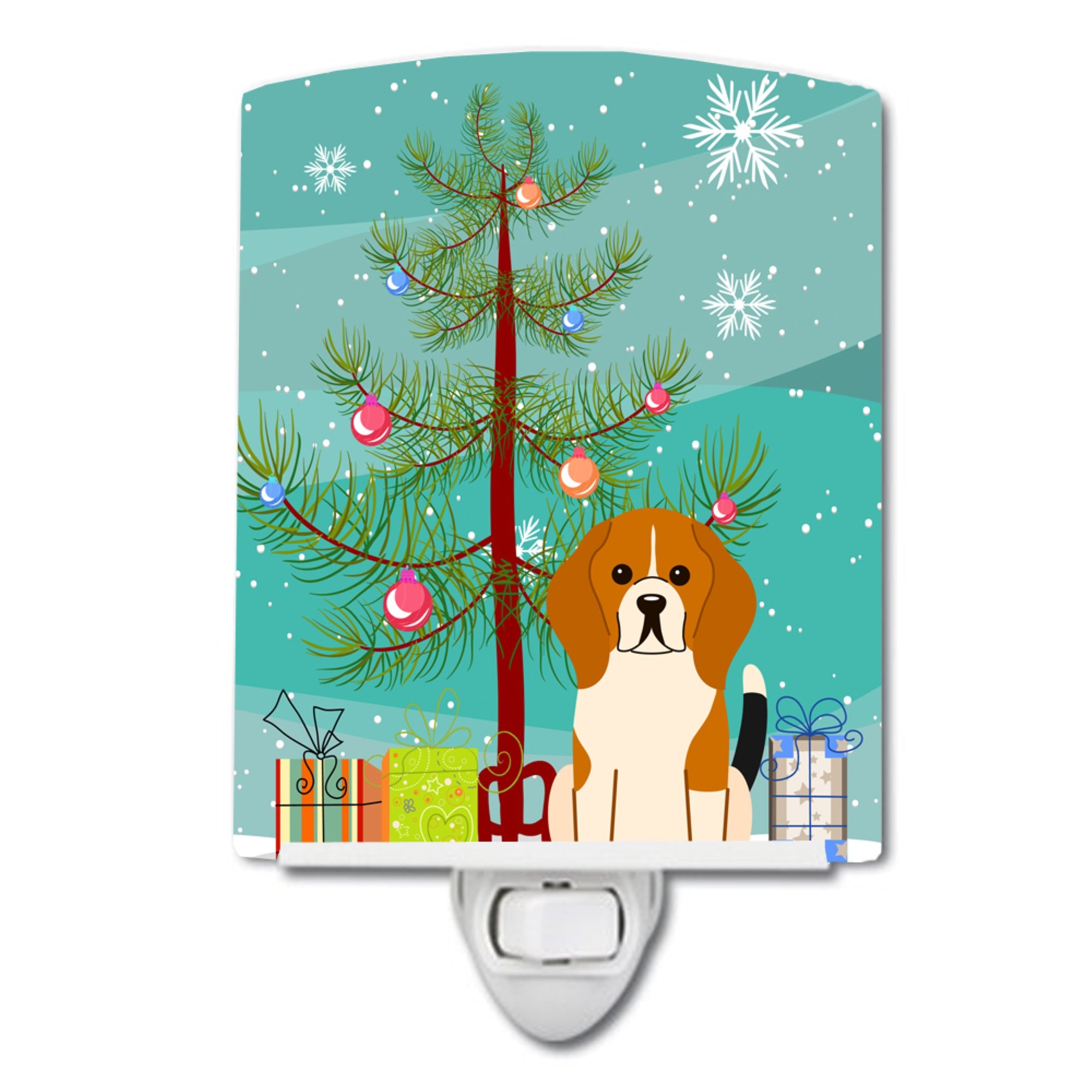  inchCarolines Treasures Merry Christmas Tree Beagle Tricolor Ceramic Night Light, 6x4, Multicolor inch