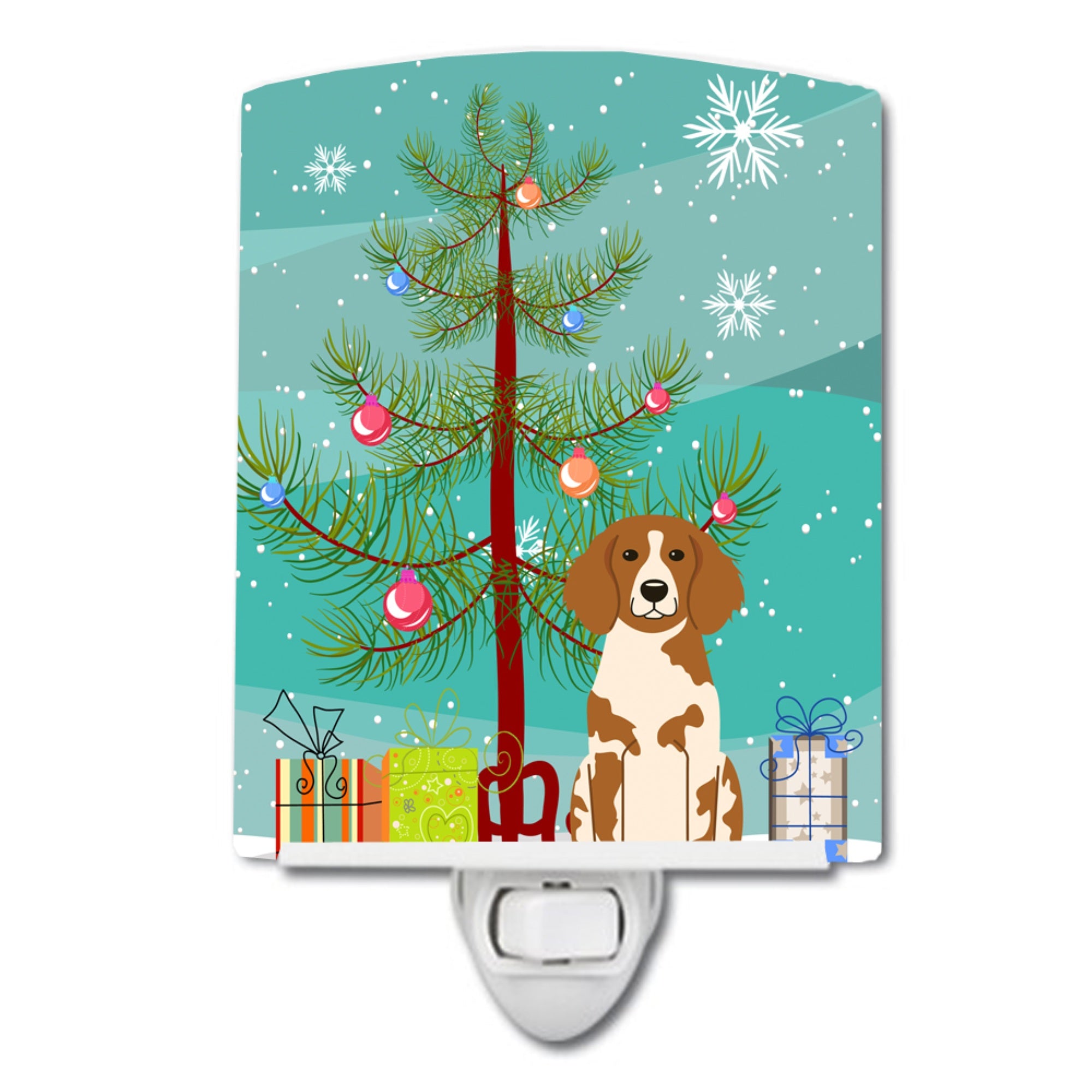  inchCarolines Treasures Merry Christmas Tree Brittany Spaniel Ceramic Night Light, 6x4, Multicolor inch