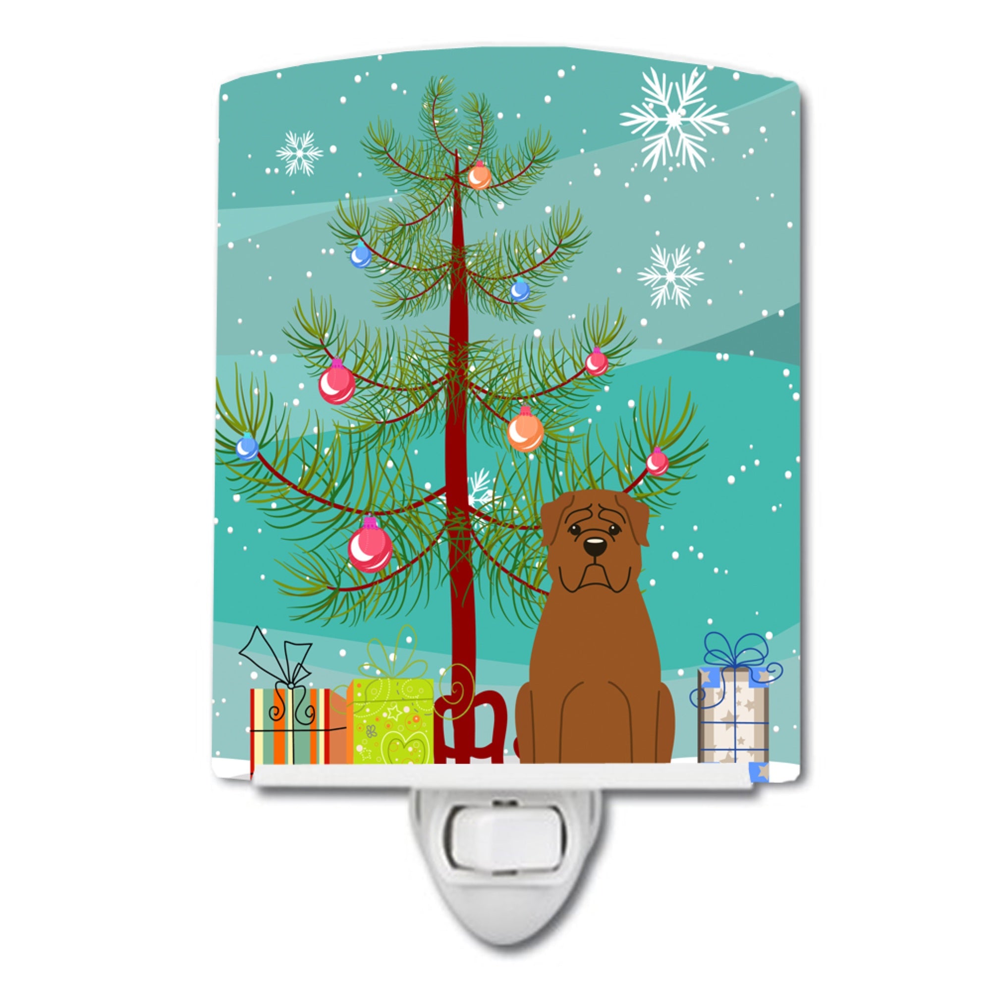  inchCarolines Treasures Merry Christmas Tree Dogue de Bourdeaux Ceramic Night Light, 6x4, Multicolor inch