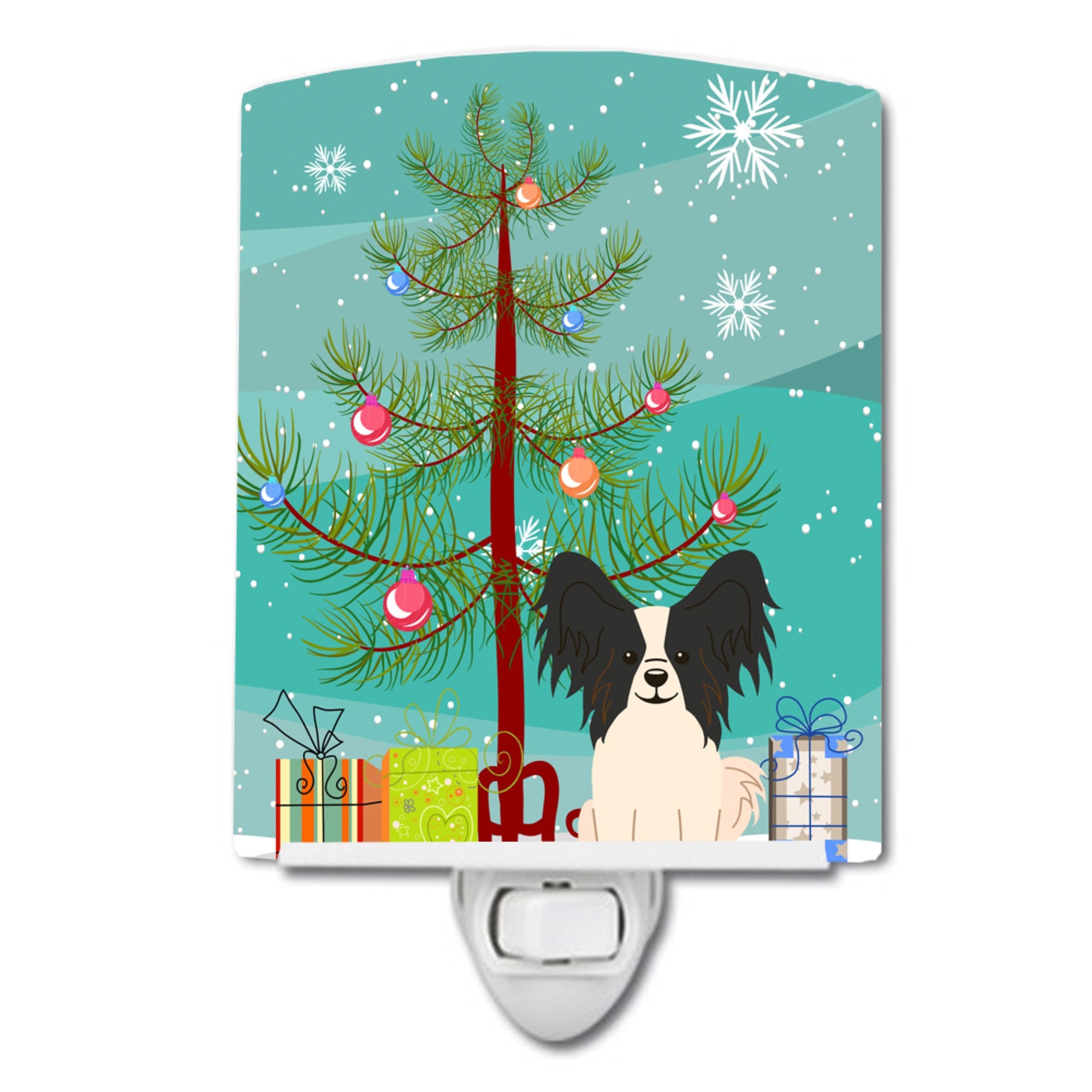  inchCarolines Treasures Merry Christmas Tree Papillon Black White Ceramic Night Light, 6x4, Multicolor inch